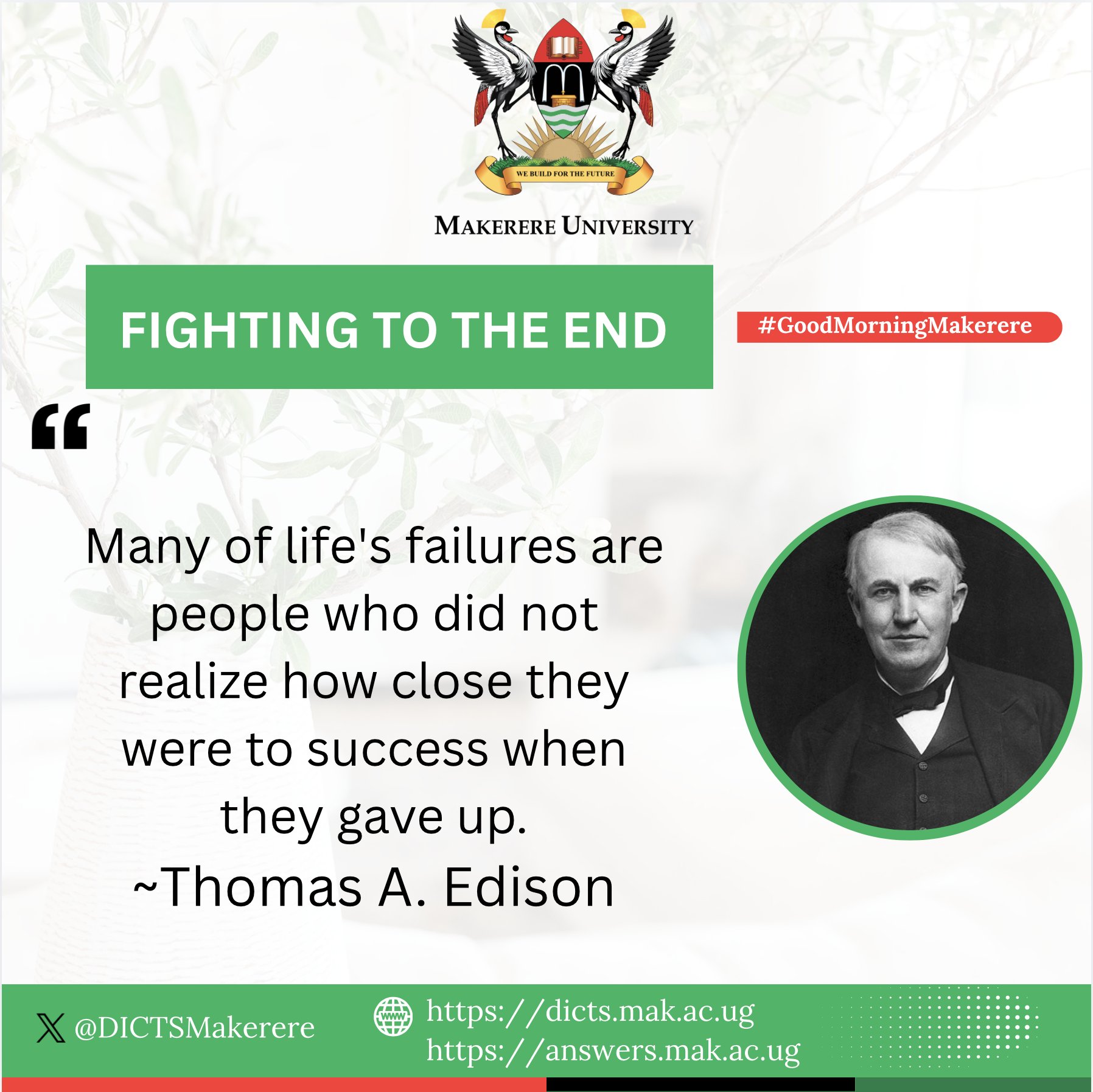 You are always close to success. Don't give up. Fight till the end as you #BuildForTheFuture
Good morning.