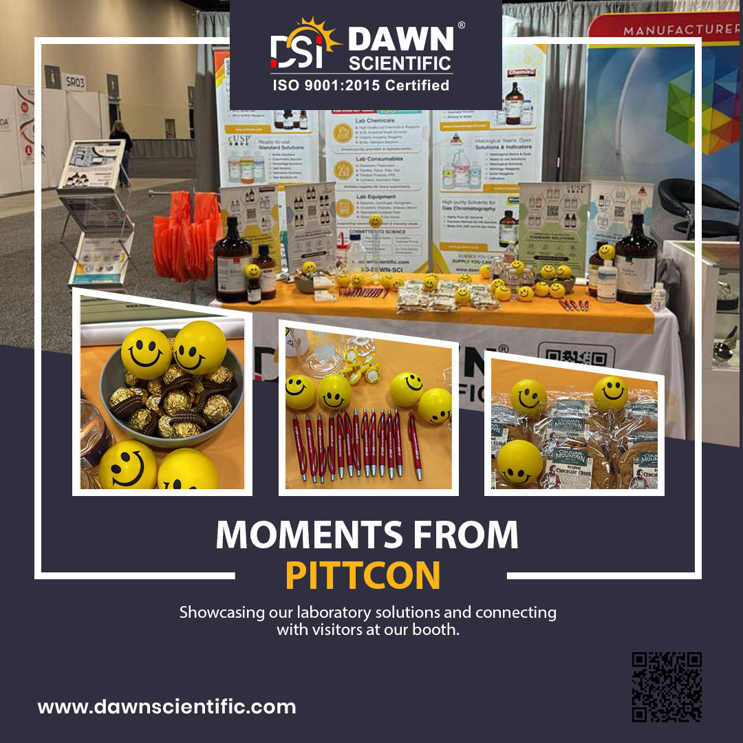 Dawn Scientific booth presenting laboratory chemicals and scientific solutions at Pittcon 2026. 🔬