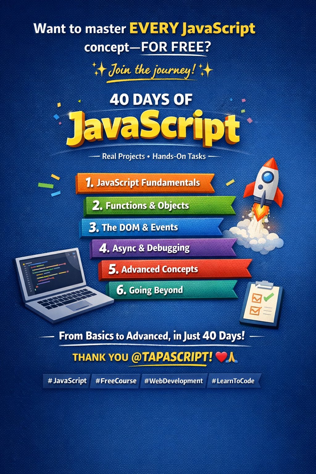 Tapascript 40 days of javascript course banner.