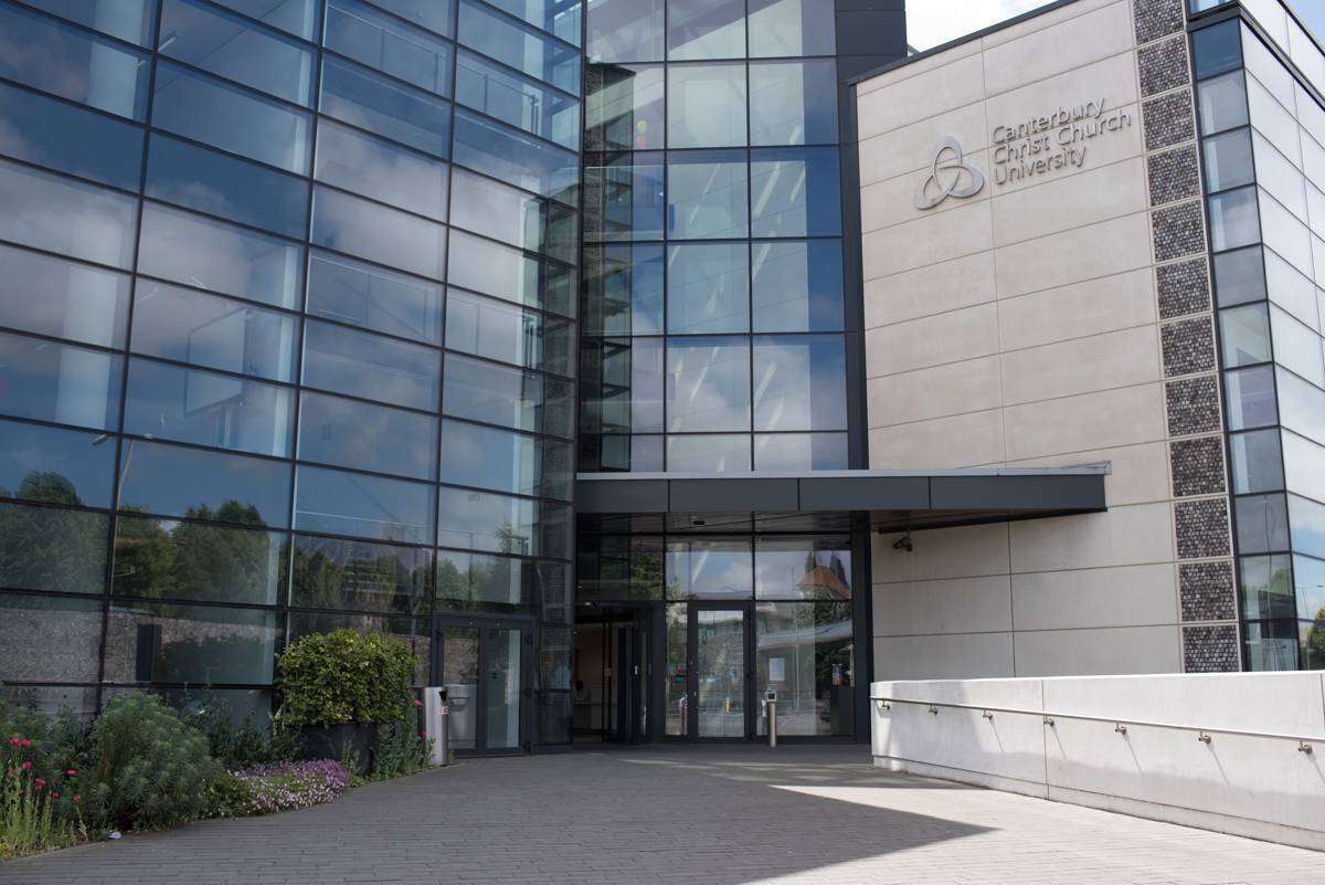 The main entrance to the Augusting House Library at the Canterbury Christ Church University campus