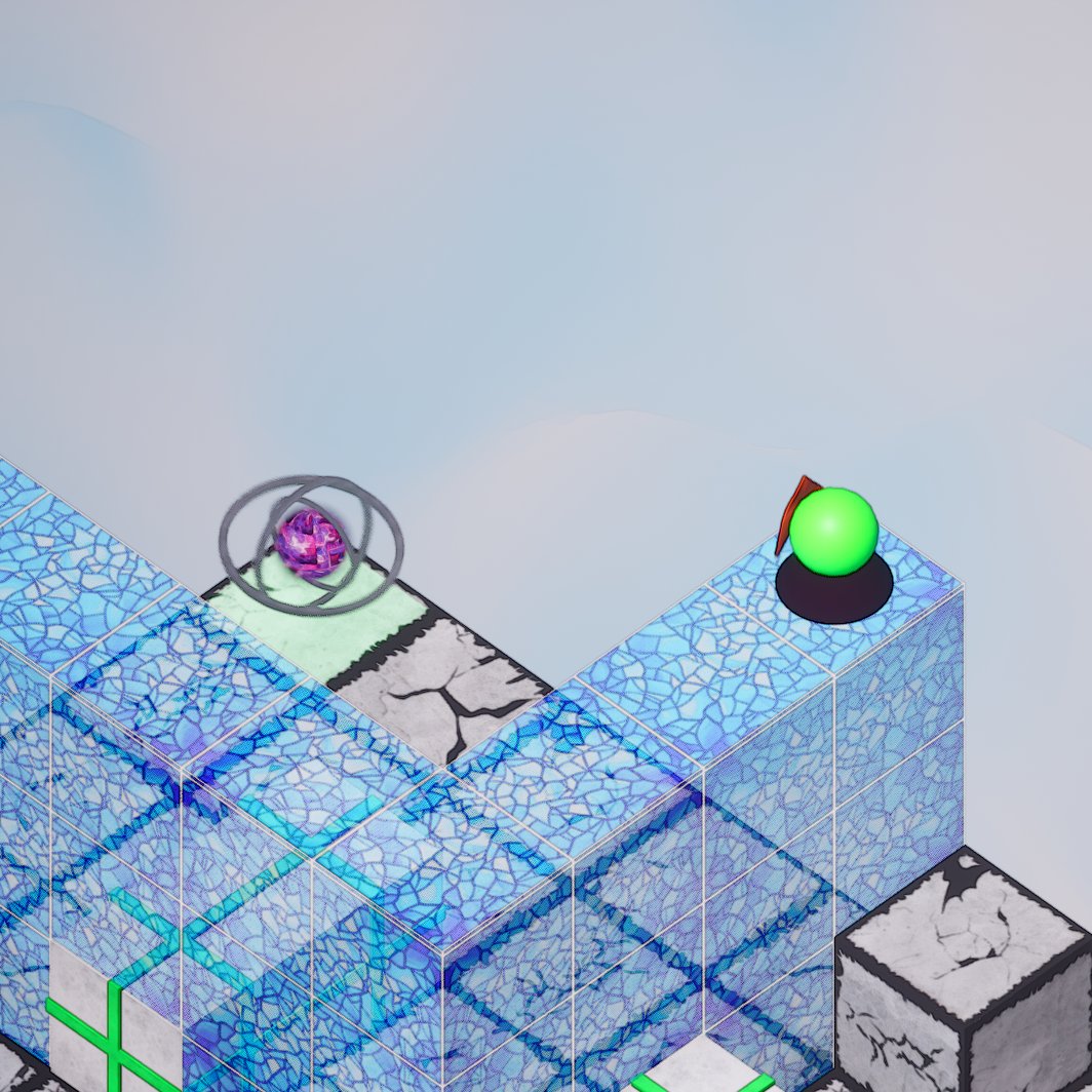 Mighty Morpho on a glass fence, reaching for a Kozmos collectable