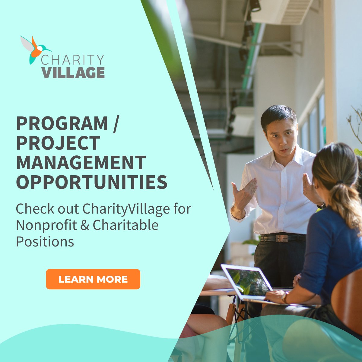 CharityVillage Logo | Program / Project Management Opportunities | Check out CharityVillage for nonprofit and charitable positions. Learn More!