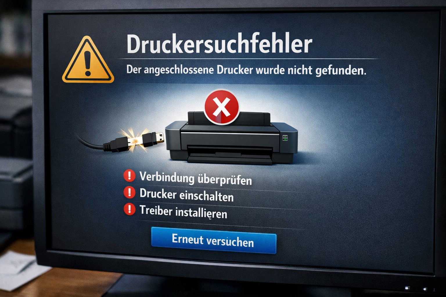 Der Fehler Druckersuchfehler der angeschlossene Drucker wurde nicht gefunden tritt häufig auf, wenn der Computer keine Verbindung zum Drucker herstellen kann. Das Problem wirkt auf den ersten Blick kompliziert, lässt sich aber in den meisten Fällen mit einigen gezielten Schritten schnell beheben.
In diesem Leitfaden zeige ich dir praxisnahe Lösungen, die sich im Alltag bewährt haben – egal ob du einen WLAN- oder USB-Drucker verwendest.

