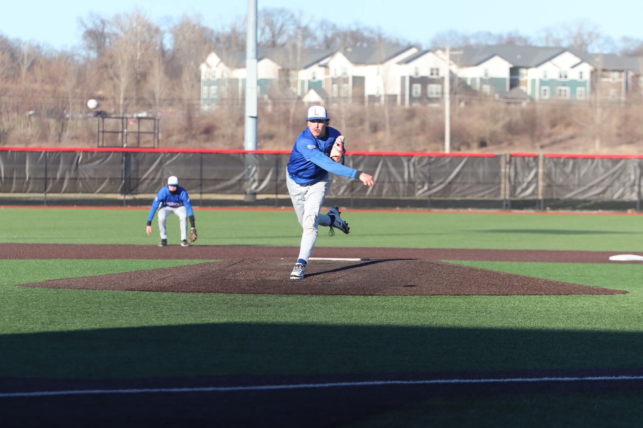LLCC baseball team playing baseball.