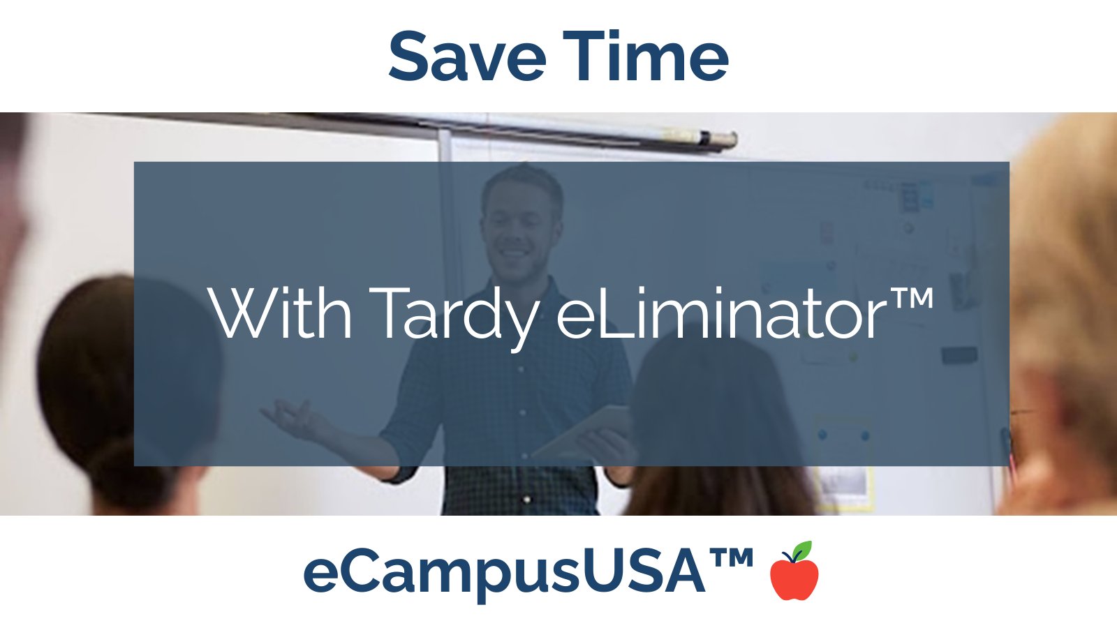 Teacher smiling in classroom.