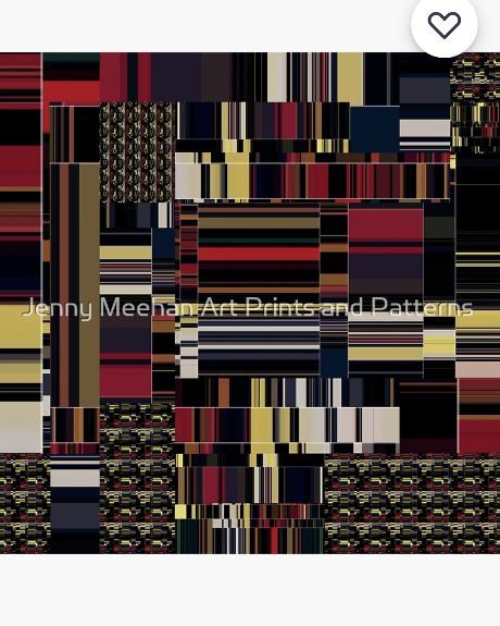 Modern abstract surface pattern design for interior designers and home decor by contemporary British artist Jenny meehan colours in this design are reds Browns yellows and Blacks and the design is one made of rectangles and squares in a grid-like arrangement