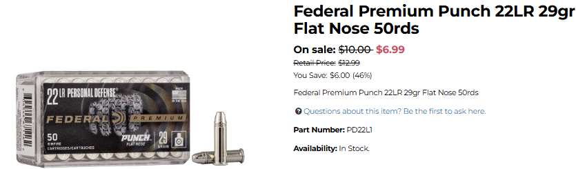 Federal 22lr Premium Punch 29gr Flat Nose 50rd Box at G&R Tactical