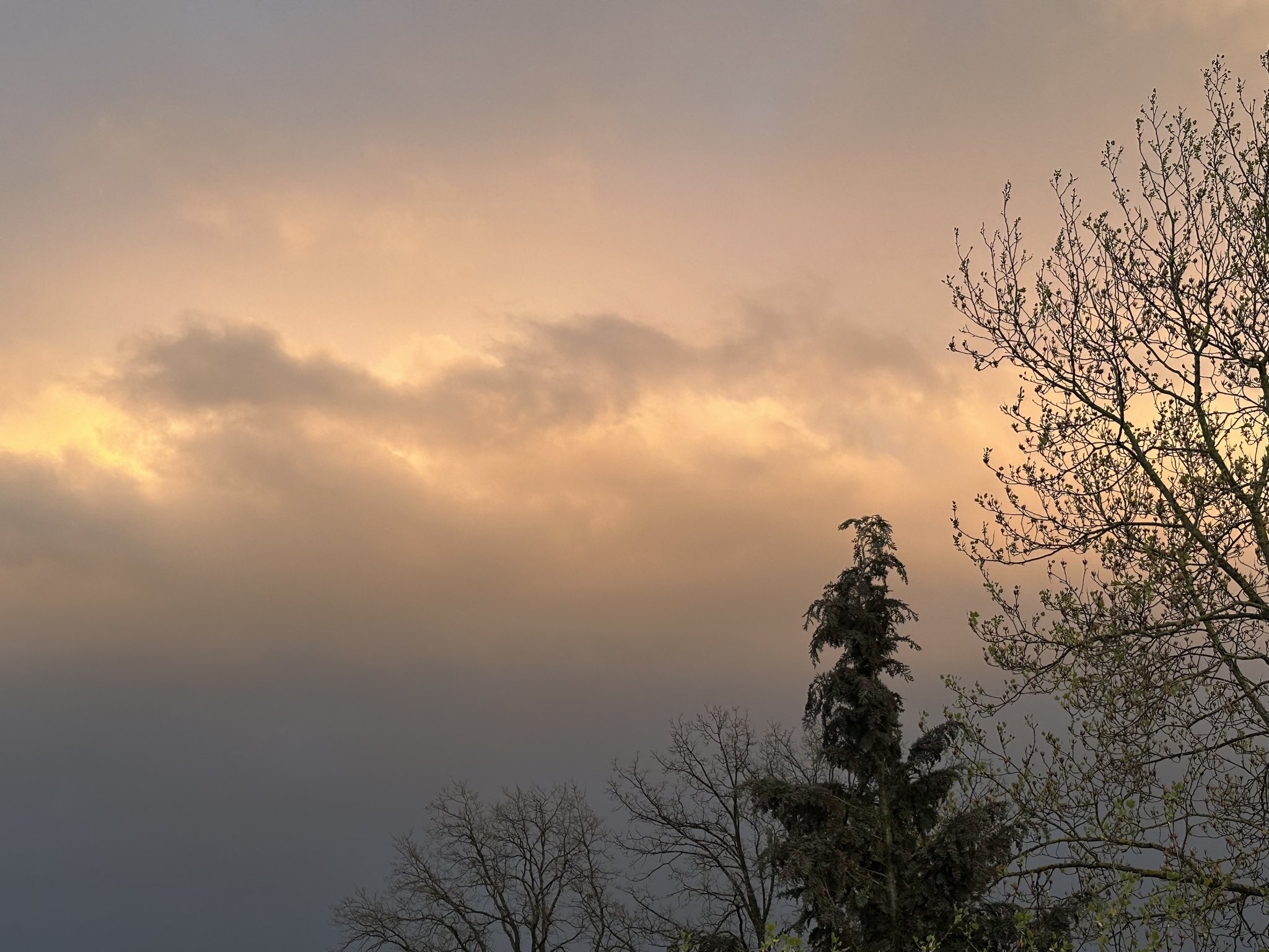 Weiter Himmel mit ziehenden grauen Wolken, darunter ruhige Landschaft und offene Weite.