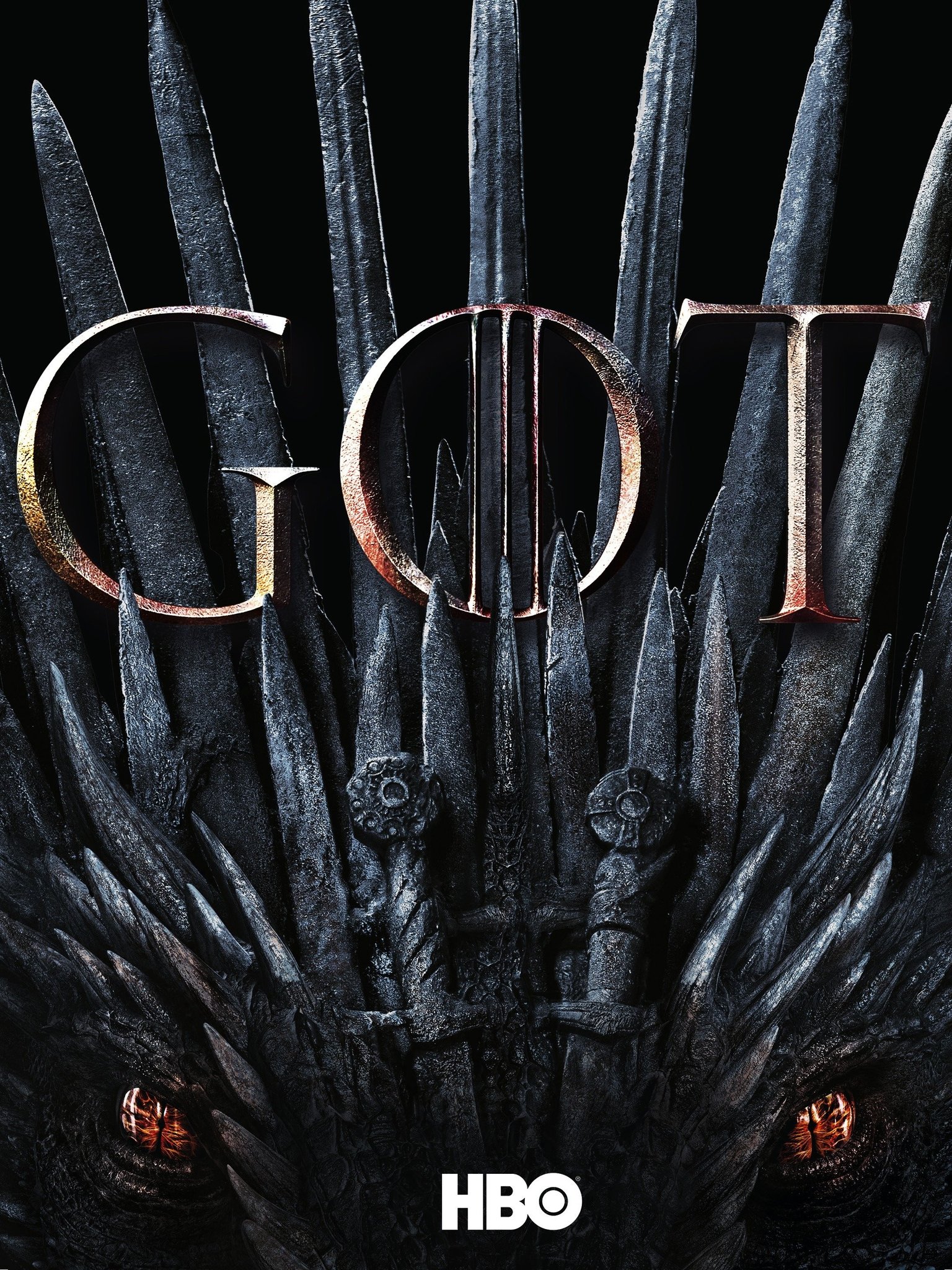 Official Game of Thrones poster featuring the Iron Throne and dragon eyes. Used here to represent the 'impending doom' of my dad starting the series for the first time.