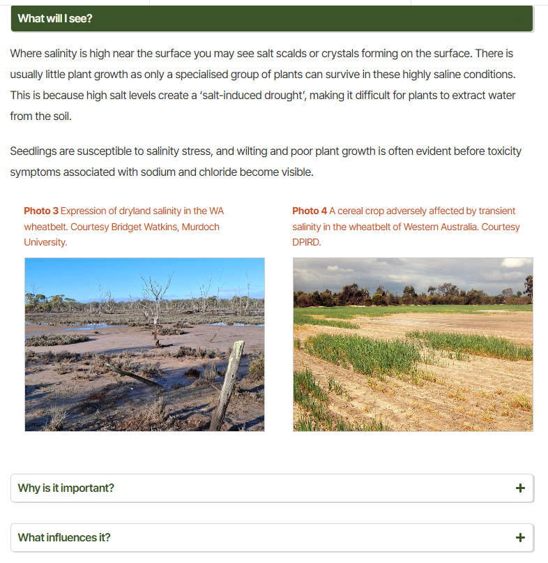 Samples of the salinity content in the Soil Quality Courses topic 'Chemical soil properties'