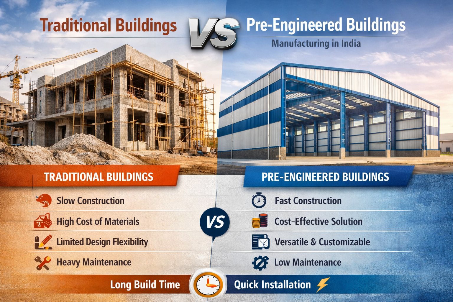 In today’s fast-growing industrial landscape, choosing the right construction approach is crucial. A pre engineering building manufacturer in India offers faster project delivery, cost efficiency, and long-term durability compared to traditional methods. With advanced pre engineered building design, businesses can achieve flexible layouts tailored to their operational needs. Modern pre engineered buildings are not only quick to install but also require minimal maintenance, making them ideal for warehouses, factories, and commercial spaces. Partnering with the best construction company in India ensures quality, precision, and innovation in every project. Upgrade your infrastructure with smarter building solutions designed for performance and growth.