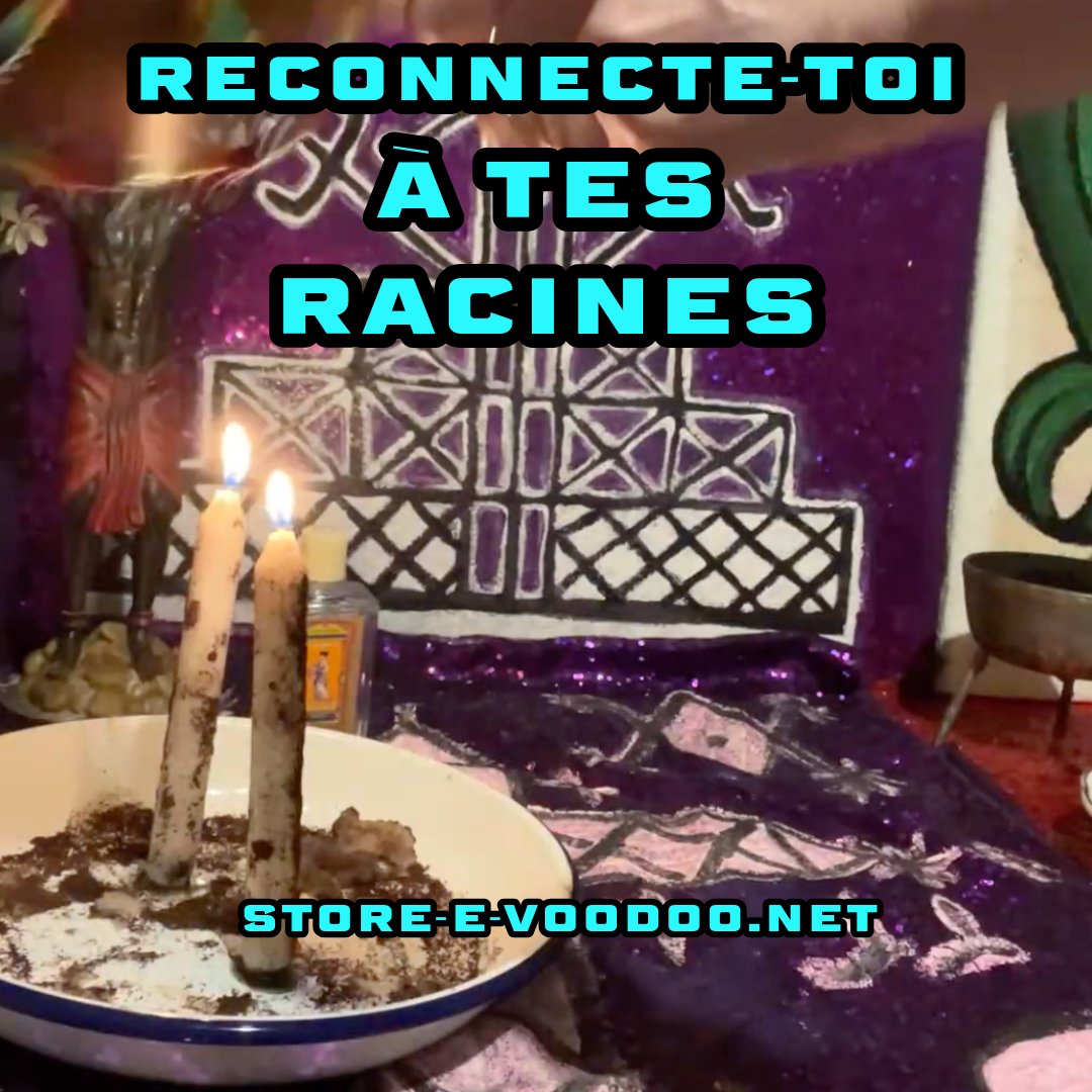 autel vaudou + texte « Reconnecte-toi à tes racines »