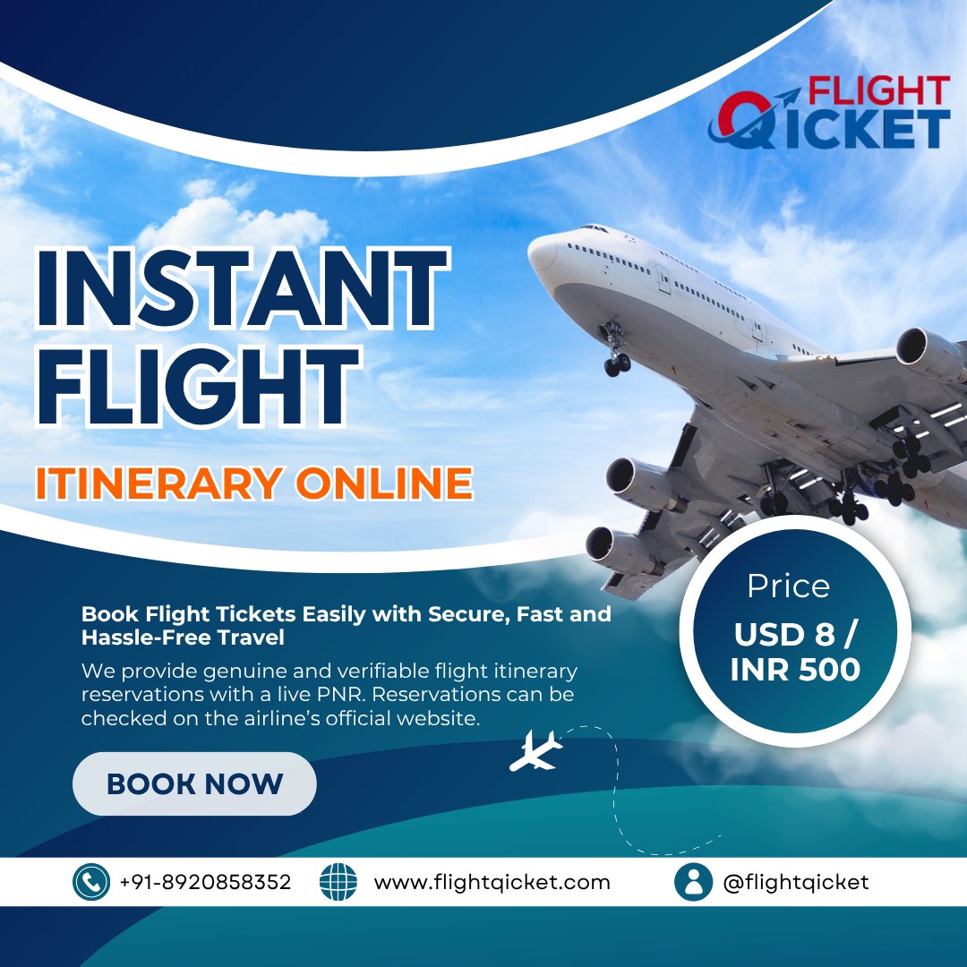 Need a flight itinerary instantly for your visa application? 🌍✈️
Get a verified flight reservation within minutes — no waiting, no stress!

✔ Instant delivery
✔ Embassy-approved itinerary
✔ Affordable & reliable
✔ Perfect for visa purposes

Plan smart, apply faster, and travel with confidence! 🚀

[visa travel proof ticket, dummy ticket for visa, flight reservation for visa, visa flight itinerary, travel proof for visa]