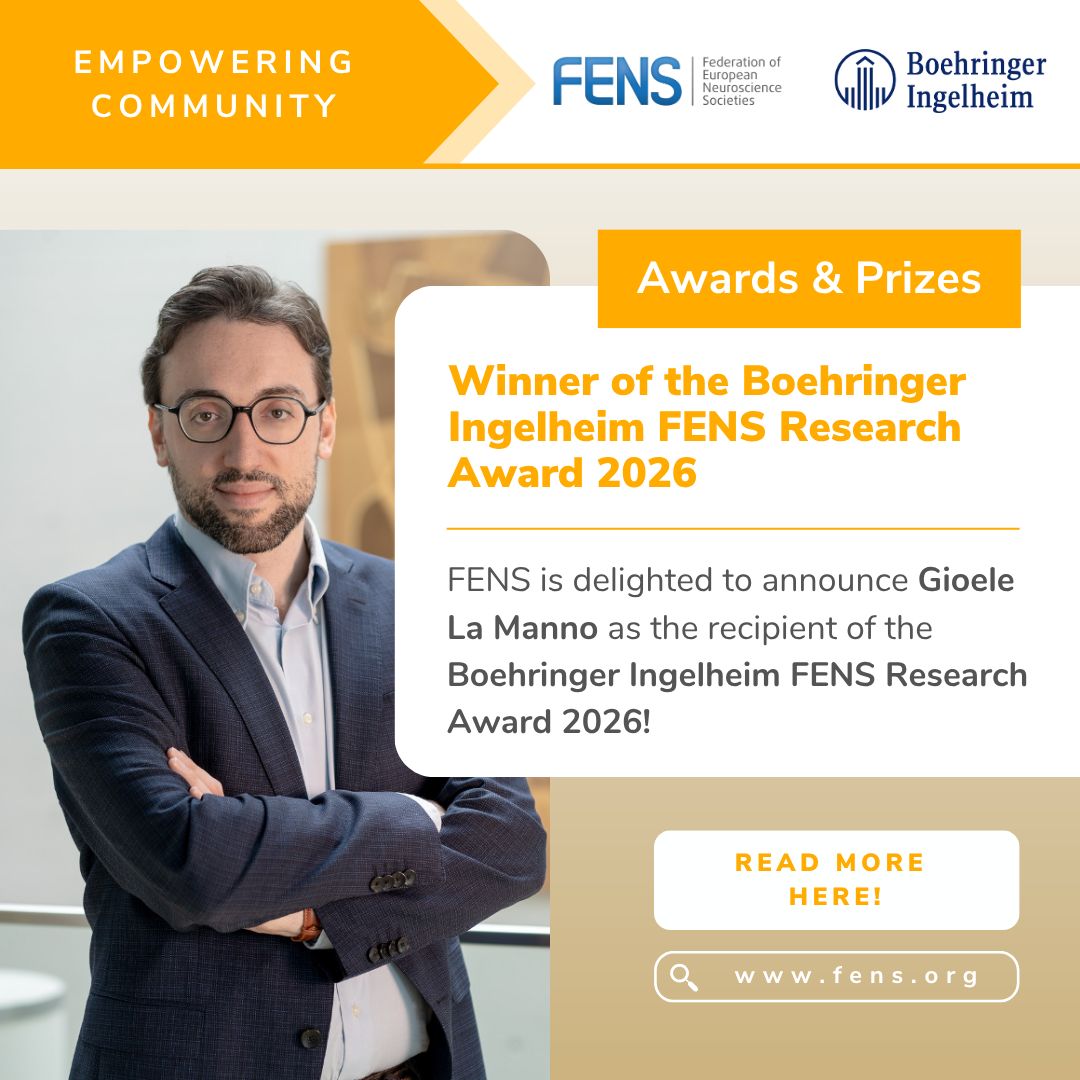 🎉 Congratulations to the winner of the Boehringer Ingelheim FENS Research Award 2026!
#FENS is proud to announce that Gioele La Manno has been awarded the Boehringer Ingelheim FENS Research Award 2026 in recognition of his outstanding scientific achievements. 🧠 🔬