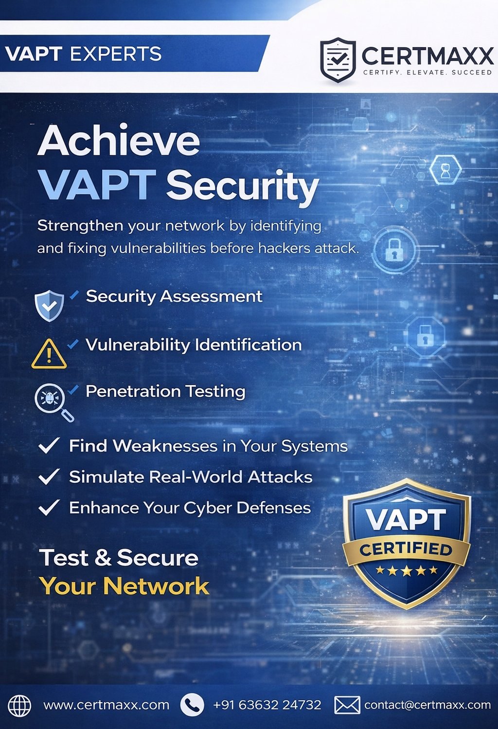 Certmaxx VAPT poster highlighting vulnerability assessment and penetration testing