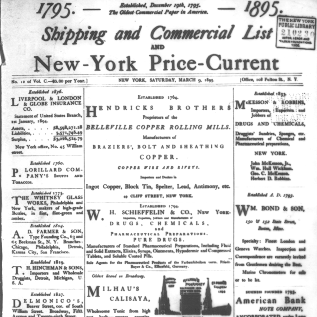 Masthead and headlines for the March 9, 1895, issue of 'Shipping and Commercial List and New-York Price-Current'.  