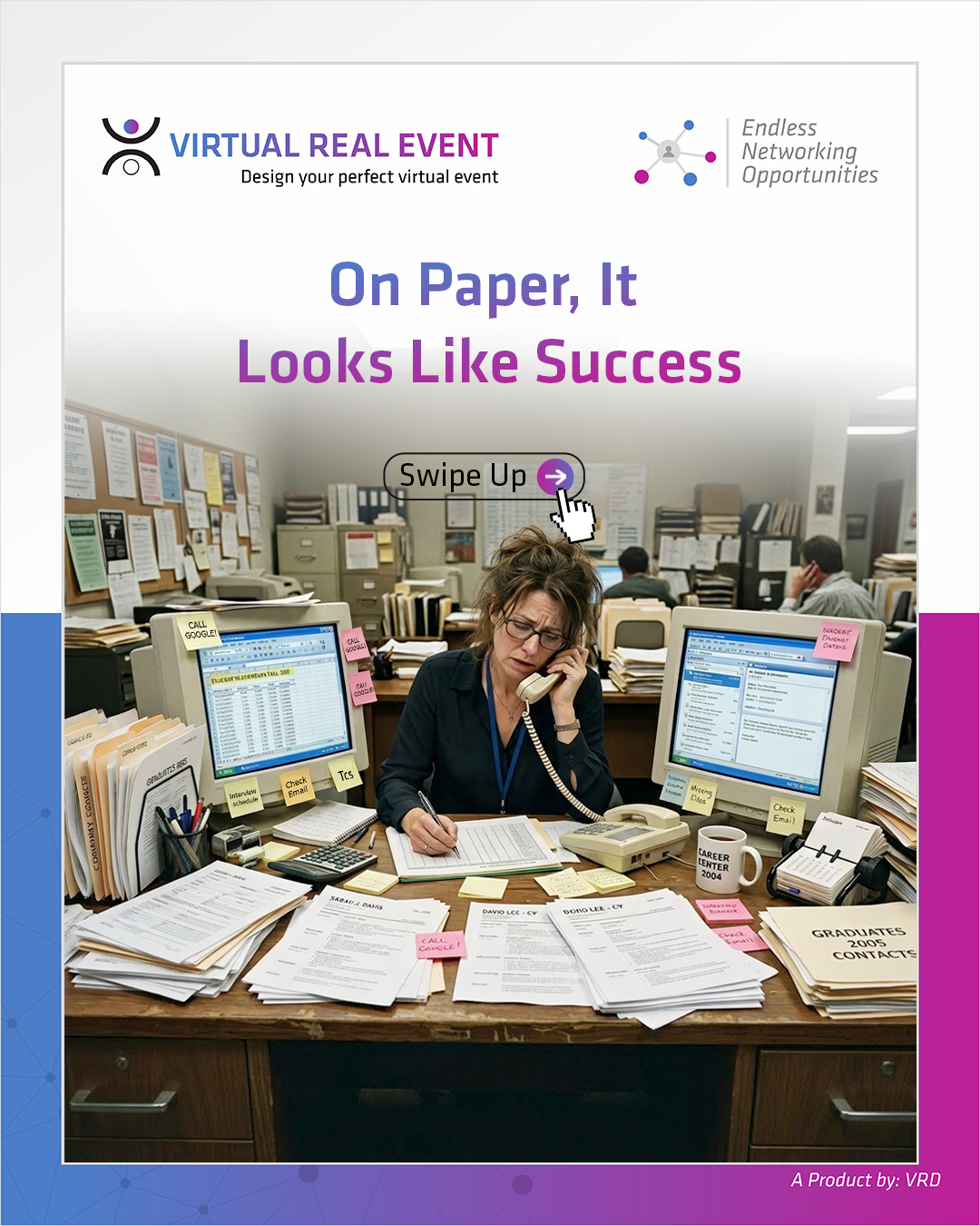 Busy campus placement drive with recruiters and students interacting