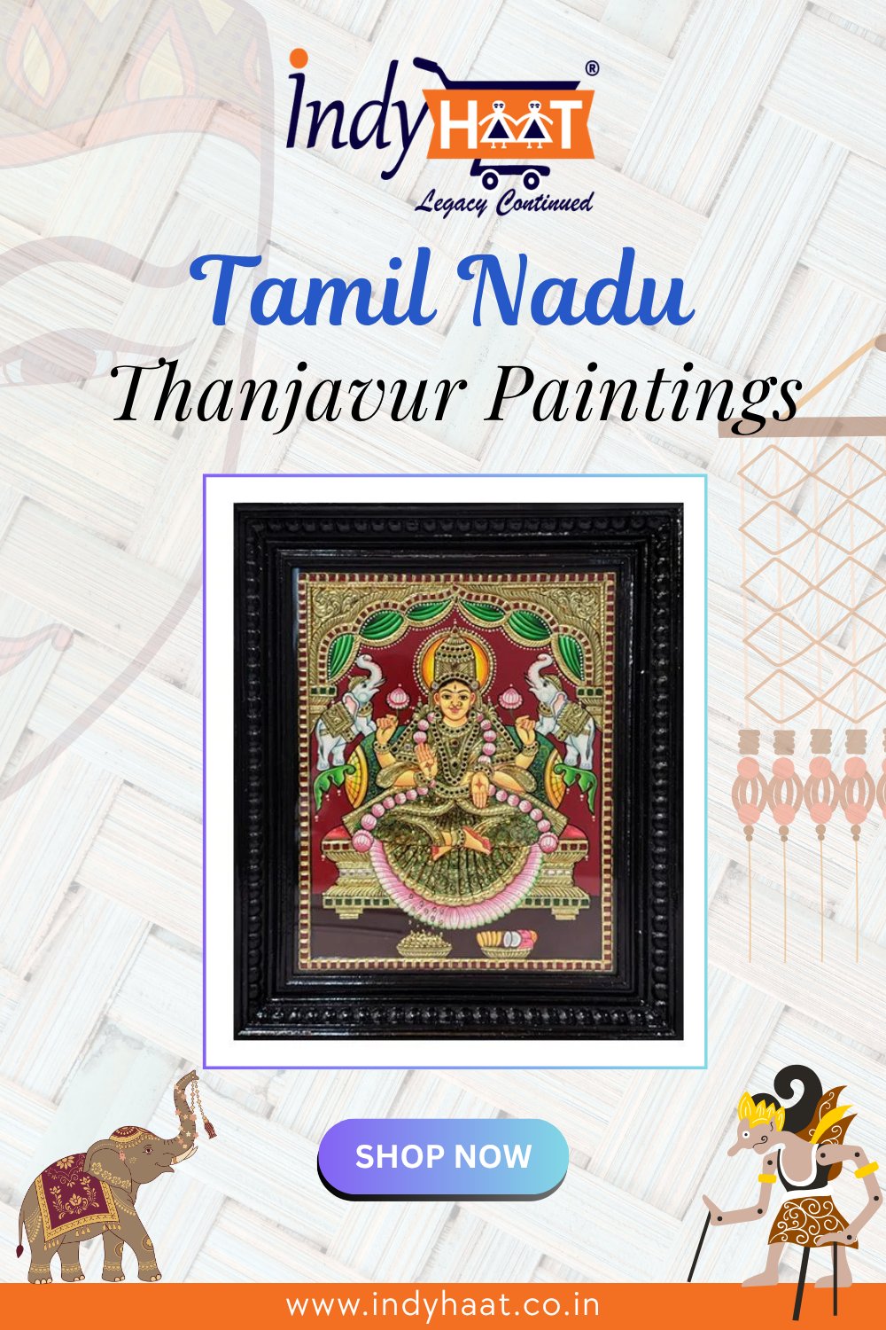 Thanjavur Painting is one such handicraft renowned for its vivid colors, detailed designs, and gold foil. Artisans create spiritual artworks using natural pigments on wooden panels.