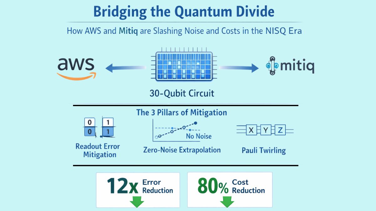 Bridging the Quantum Divide: How AWS and Mitiq are Slashing Noise and Costs in the NISQ Era
Researchers at Amazon Web Services (AWS) have disclosed a potent new integration between their managed quantum computing, Amazon Braket, and the open-source Mitiq library, which is being hailed as a significant step toward reaching practical quantum advantage. The team has demonstrated a significant 12-fold reduction in computational error while concurrently reducing task-related expenses by over 80% by integrating a novel feature dubbed “program sets” with sophisticated quantum error mitigation (QEM) approaches. This innovation tackles one of the most enduring challenges in contemporary computing: the intrinsic fragility of quantum bits, or qubits, as described in a recent technical from the AWS Quantum Technologies.