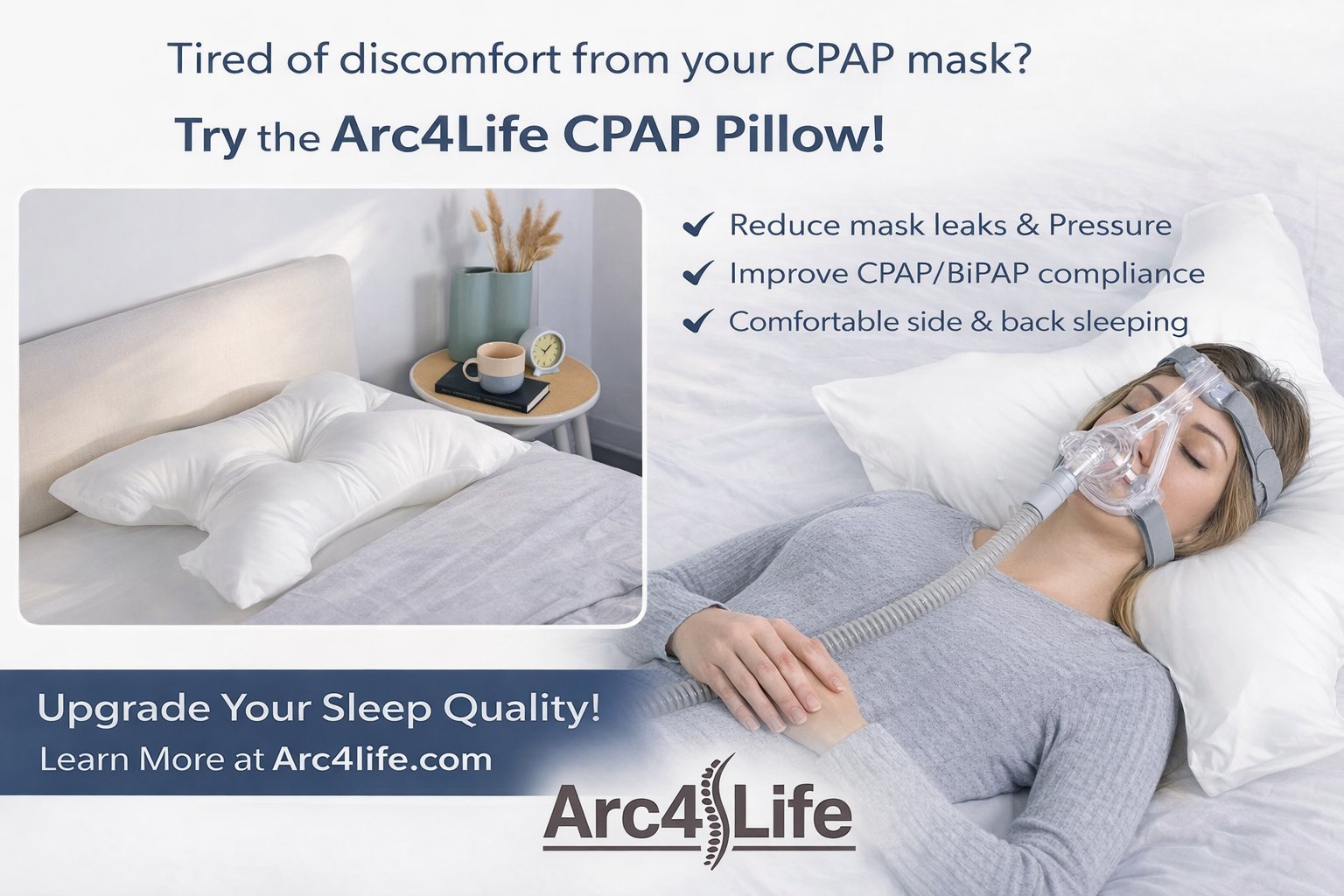 Struggling with your CPAP mask at night? 😴
Your pillow might be the problem.
Try the Arc4life Jumbo CPAP Pillow for better comfort and fewer leaks.

👉 https://arc4life.com/products/jumbo-cpap-pillow-with-cover
#CPAP #SleepApnea