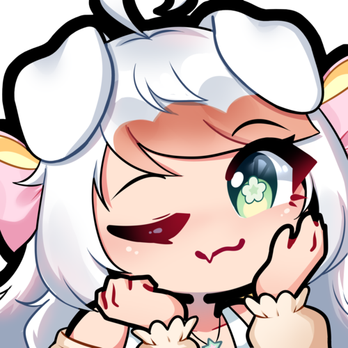 One of Kxovia's/Kiwi's new emotes made by Viaprika on VGen. She is holding her head in her hands and winking trying to be cute.