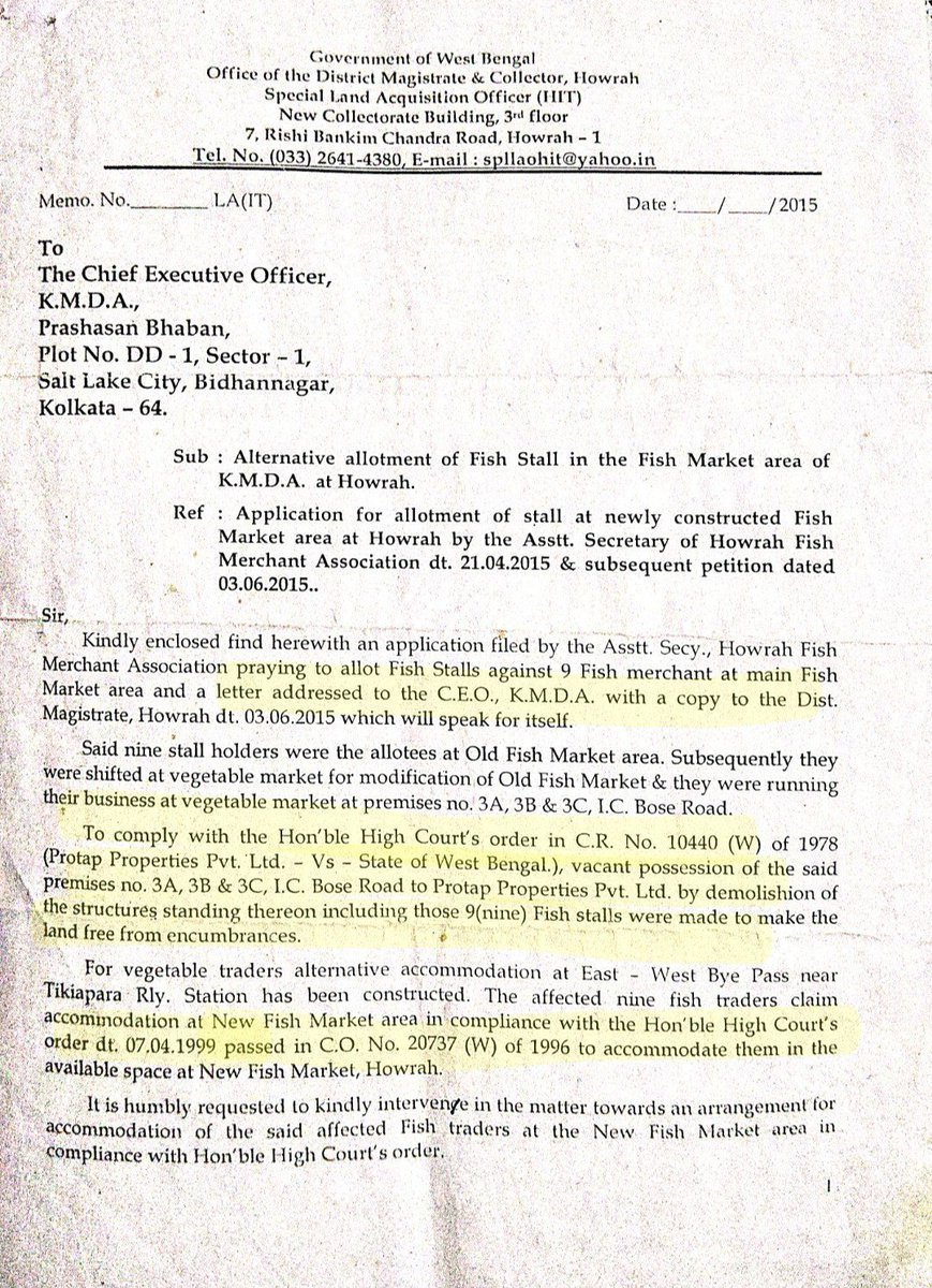 HIT Letter request to KMDA, Still some show are vacant but not giving allotment KMDA. 