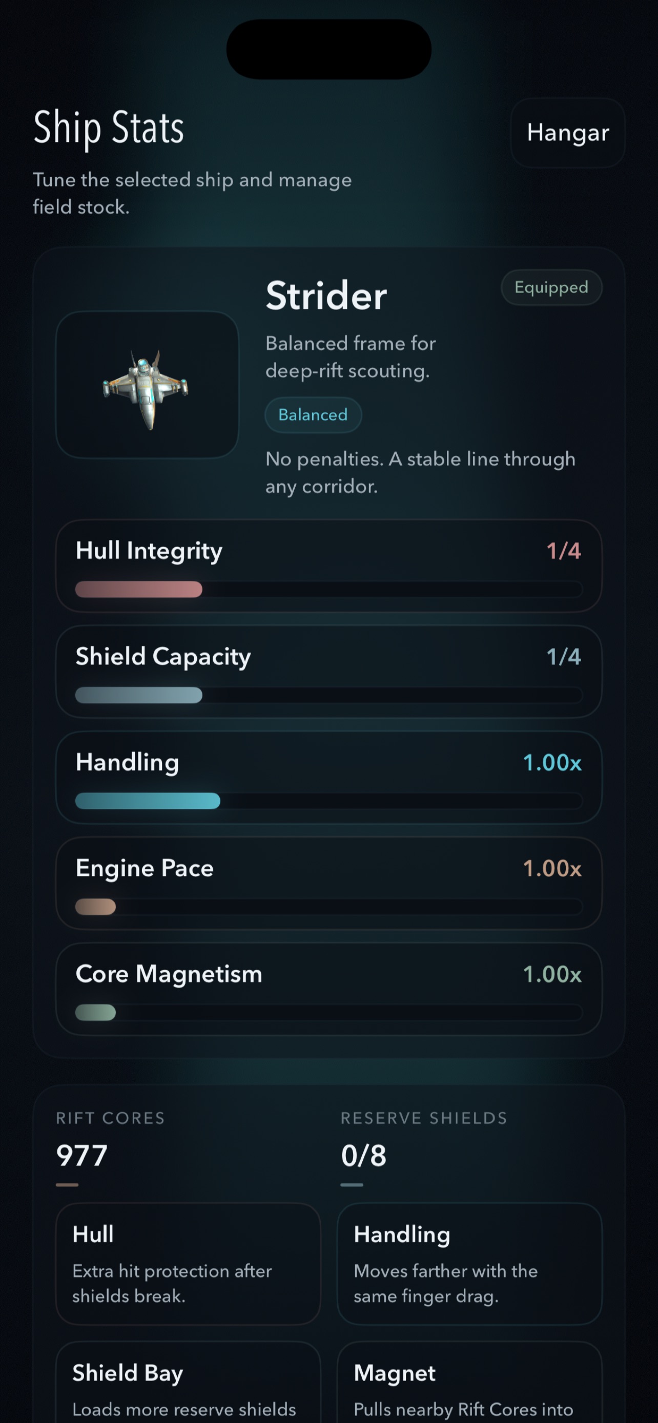 Through the Rift ship stats screenshot
