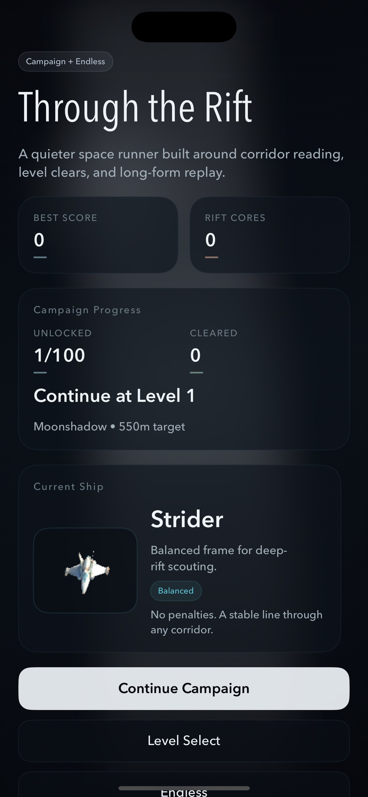 Through the Rift main menu screenshot