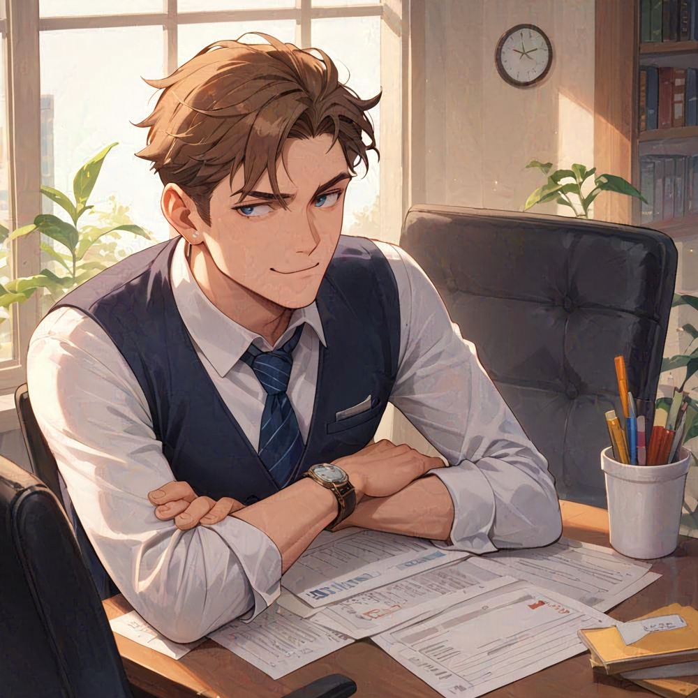 cute butler smug watch waiting office
