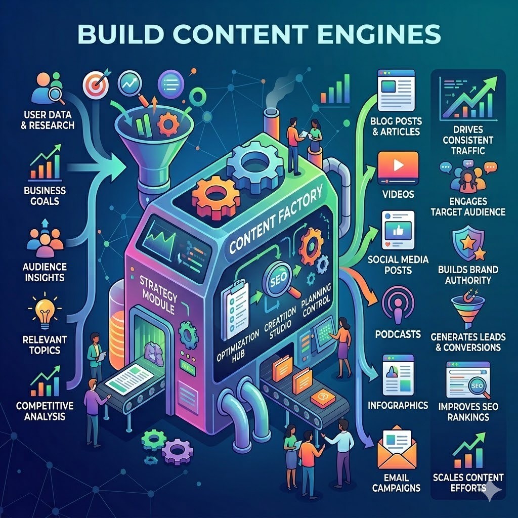In today’s digital world, content isn’t just king it’s the engine that drives growth, visibility, and influence. Building a content engine means creating a system that consistently transforms ideas into engaging posts, videos, blogs, and campaigns without burning out. It’s about leveraging automation, repurposing, and smart workflows to maximize reach while minimizing effort. Imagine turning one idea into 10 pieces of content across platforms, all working together to grow your brand and audience. A content engine empowers you to stay consistent, amplify your voice, and scale your impact. Whether you’re a creator, entrepreneur, or business, the future belongs to those who build engines not just content.
