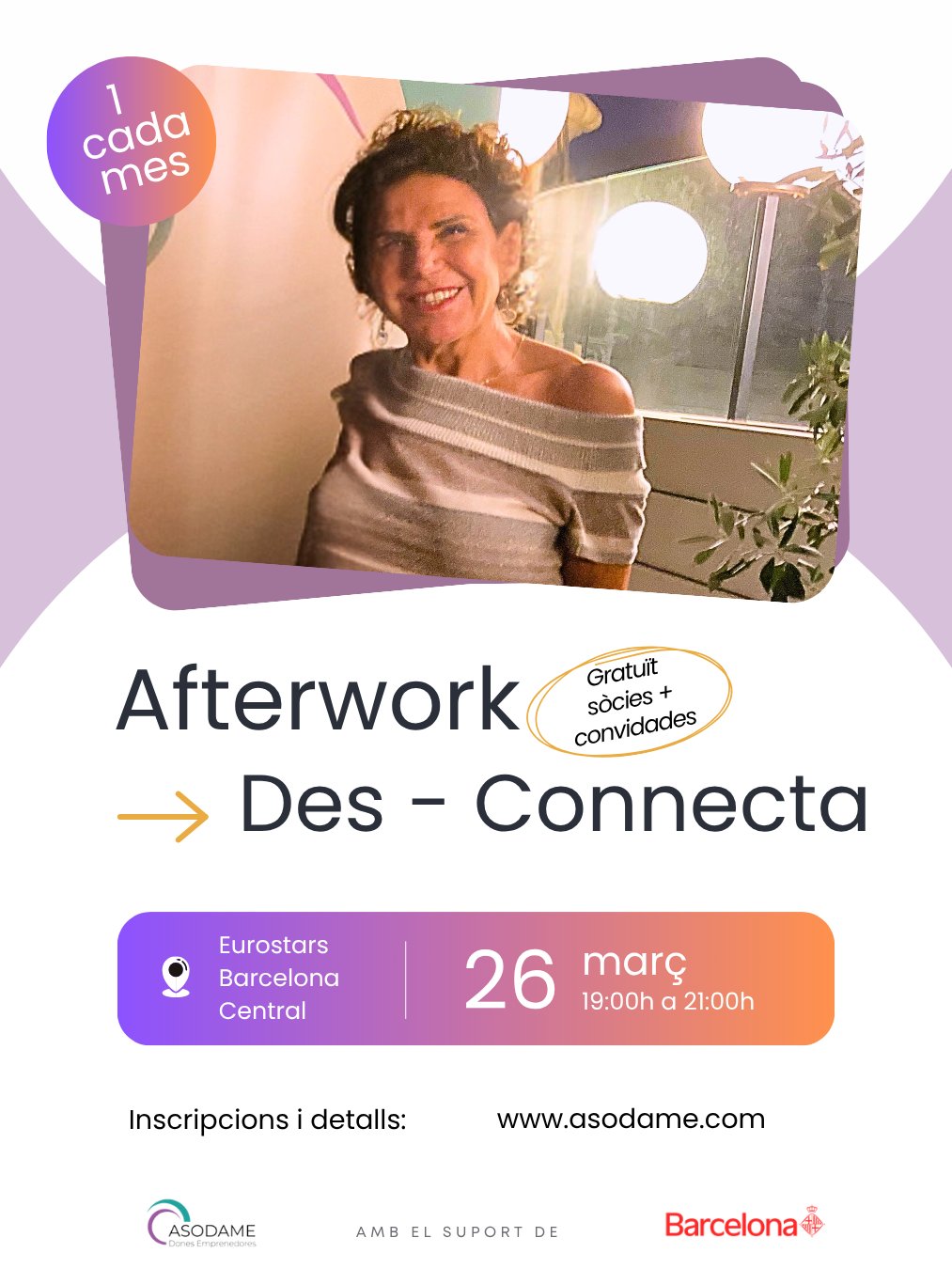 ✨#Liderarenfemení no és un camí solitari. A #Asodame sabem que juntes som imparables. Vine al nostre #Afterwork "Des-connecta" amb la nostra sòcia fundadora (des de 1996) Núria Martinez com a mentora 📅26/3⏰19h📍Eurostars Bcn Central 🎟️Inscriu-te!  https://forms.gle/Vi1eMibUURxPqJ4r9
