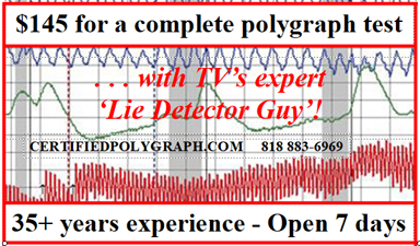 Price of a lie detector test in Los Angeles: It can be under $150 only if you spend an hour at home first thinking what questions you want asked during the testing, and bring then to your polygraph appointment already written on a piece of paper. Make sure that your questions are Yes or No answerable; be sure that no question has an 'and' or an 'or' in it. Call 818 883-6969 and visit CertifiedPolygraph.com