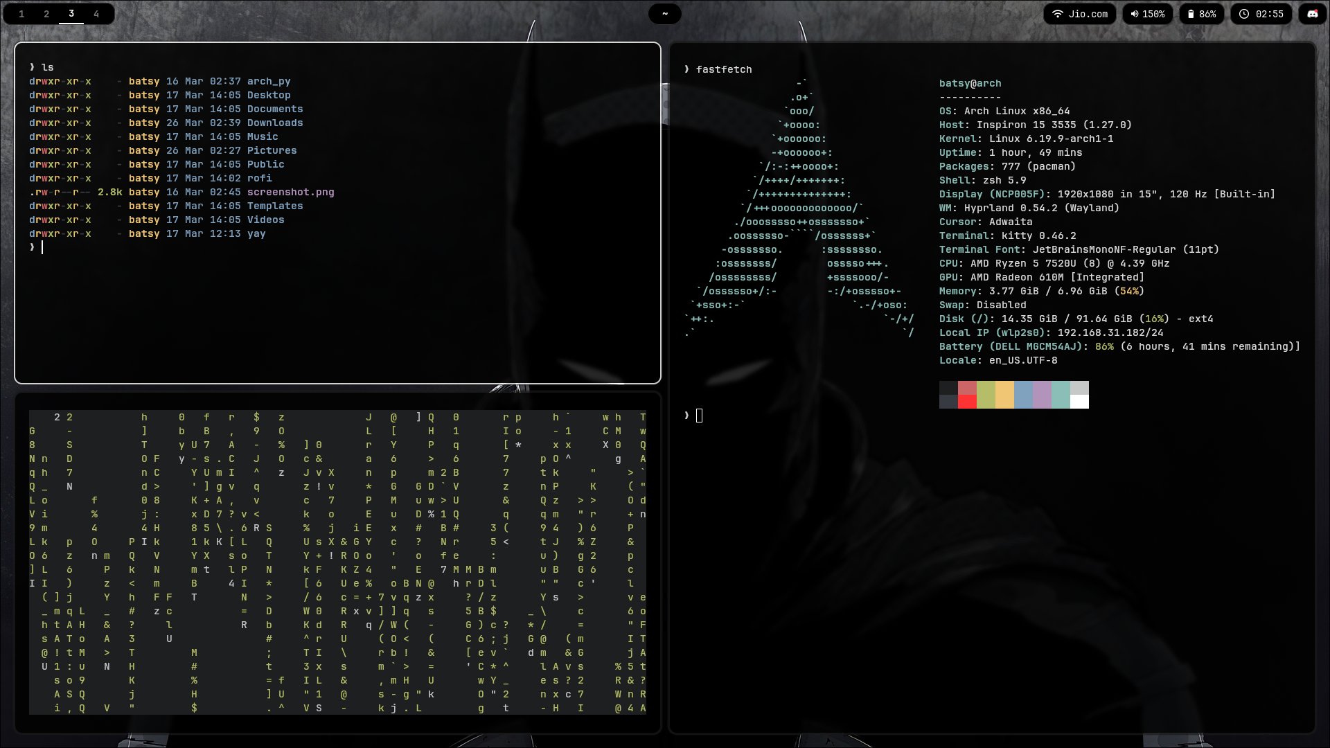 batsy's arch + hyprland setup eheh >