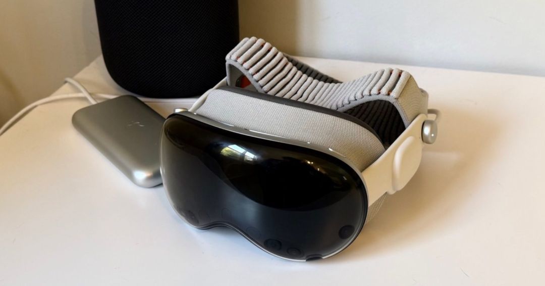 Close-up of the Apple Vision Pro headset, showcasing its sleek design and advanced technology.