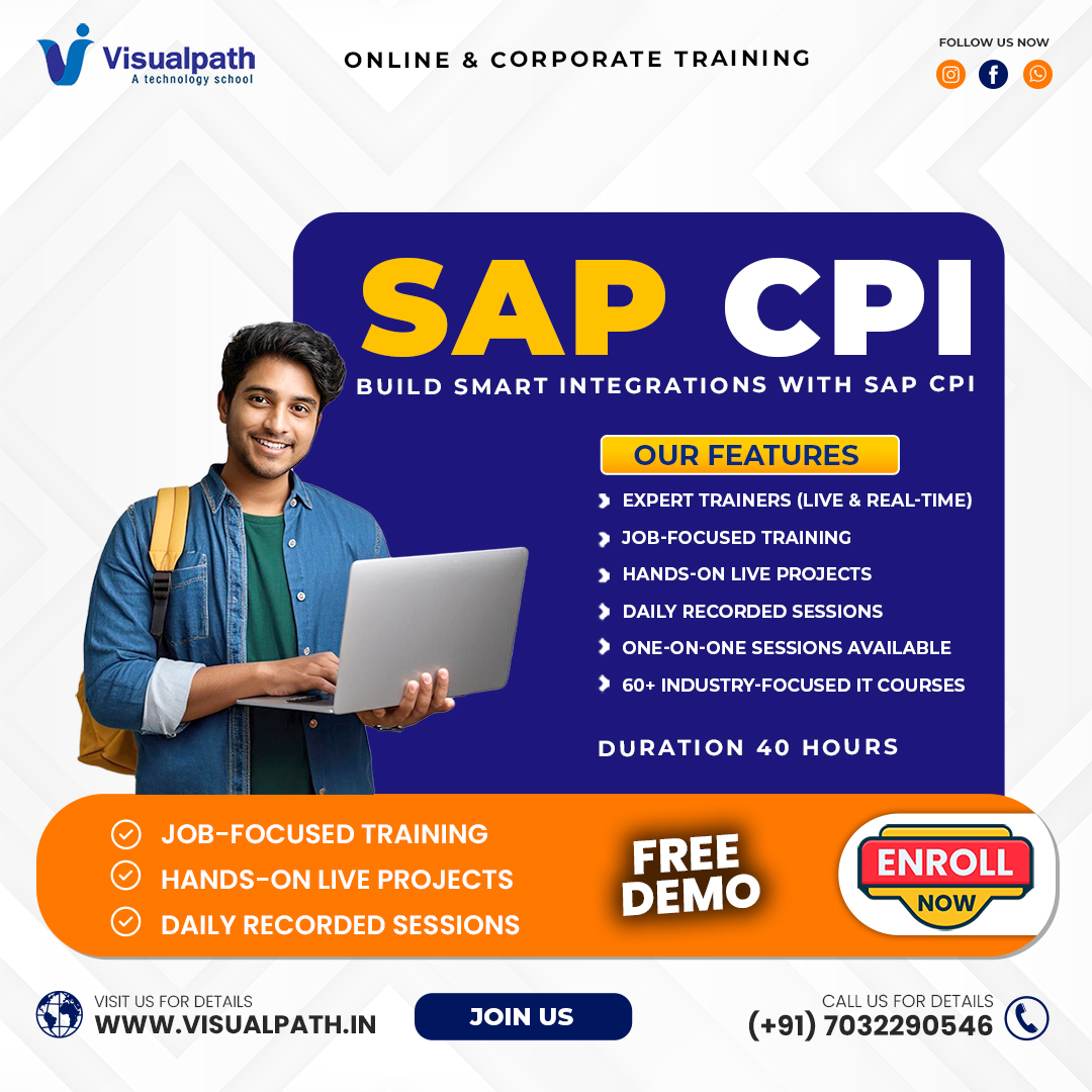 Learn how systems actually connect inside real SAP environments.
What You’ll Learn:
• SAP CPI fundamentals and integration flow
• Cloud-to-cloud and on-premise integration
• Real-time data exchange concepts
• Practical BTP-based integration scenarios
Built for real project understanding, not just theory
+91-7032290546
Visit: https://www.visualpath.in/sap-cpi-training.html

