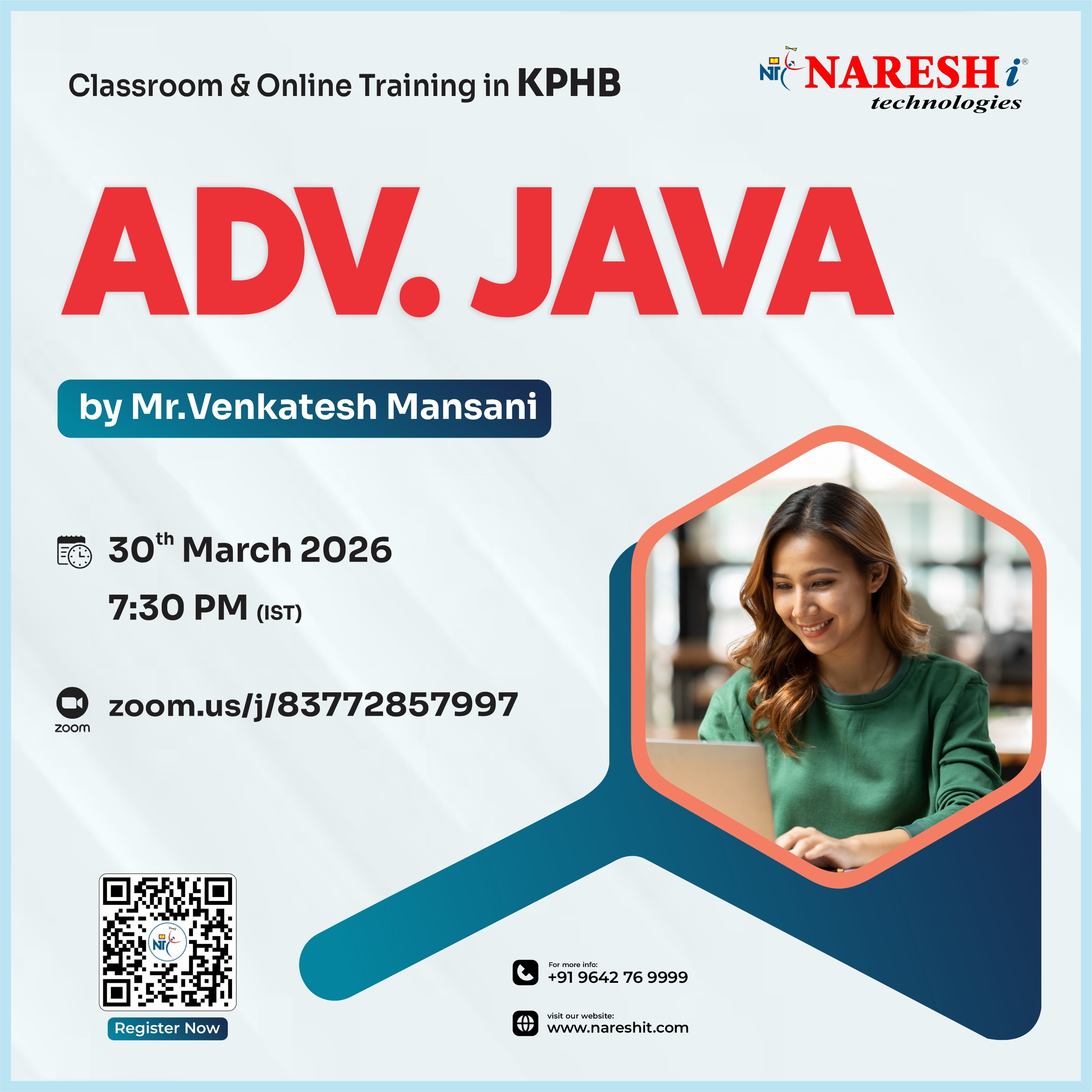 Advanced Java by Mr. Venkatesh Mansani on 30th March 2026 at 7:30 PM (IST). Register: https://tr.ee/2cv7o9