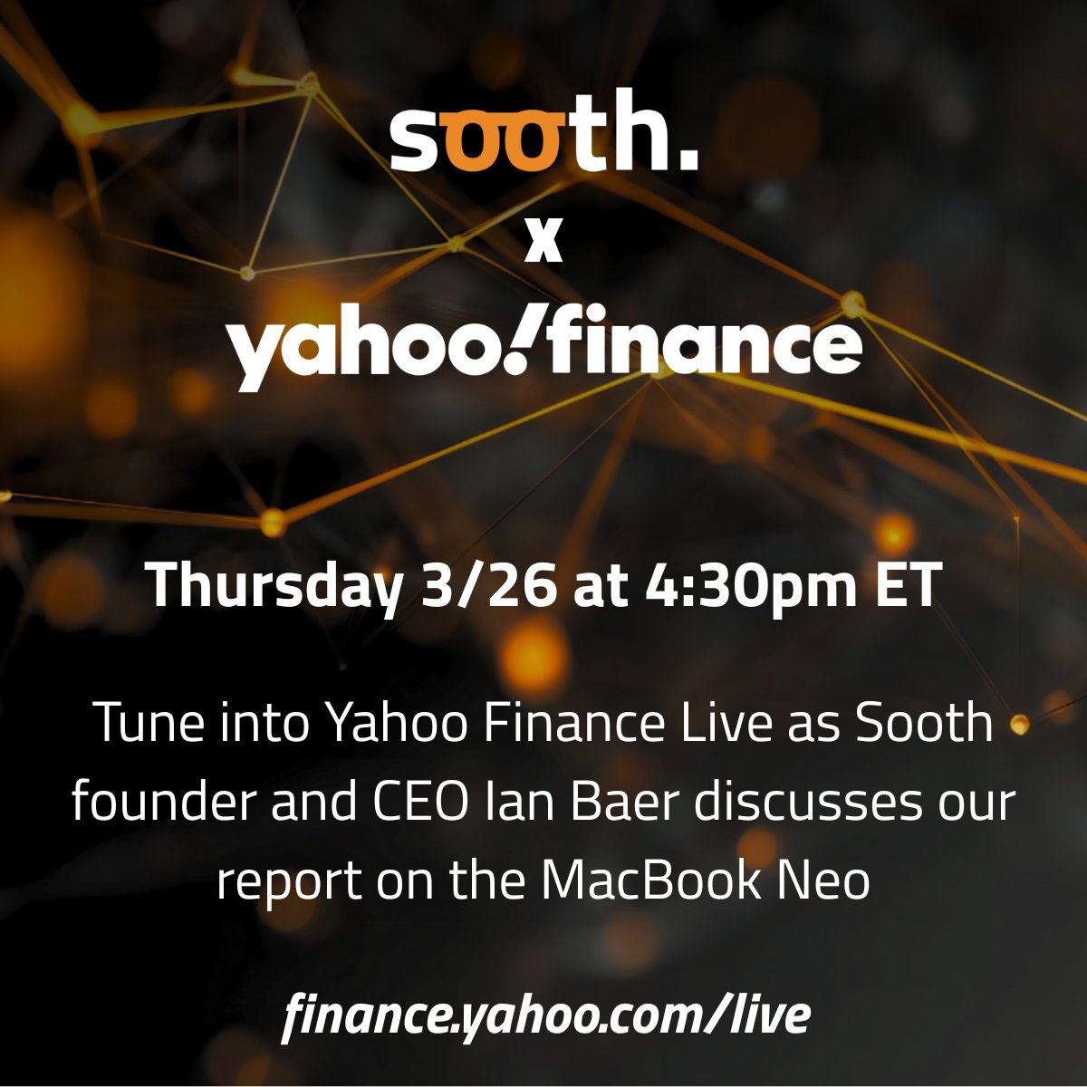 Tune into Yahoo Finance Live as Sooth founder and CEO Ian Baer discusses our report on the MacBook Neo