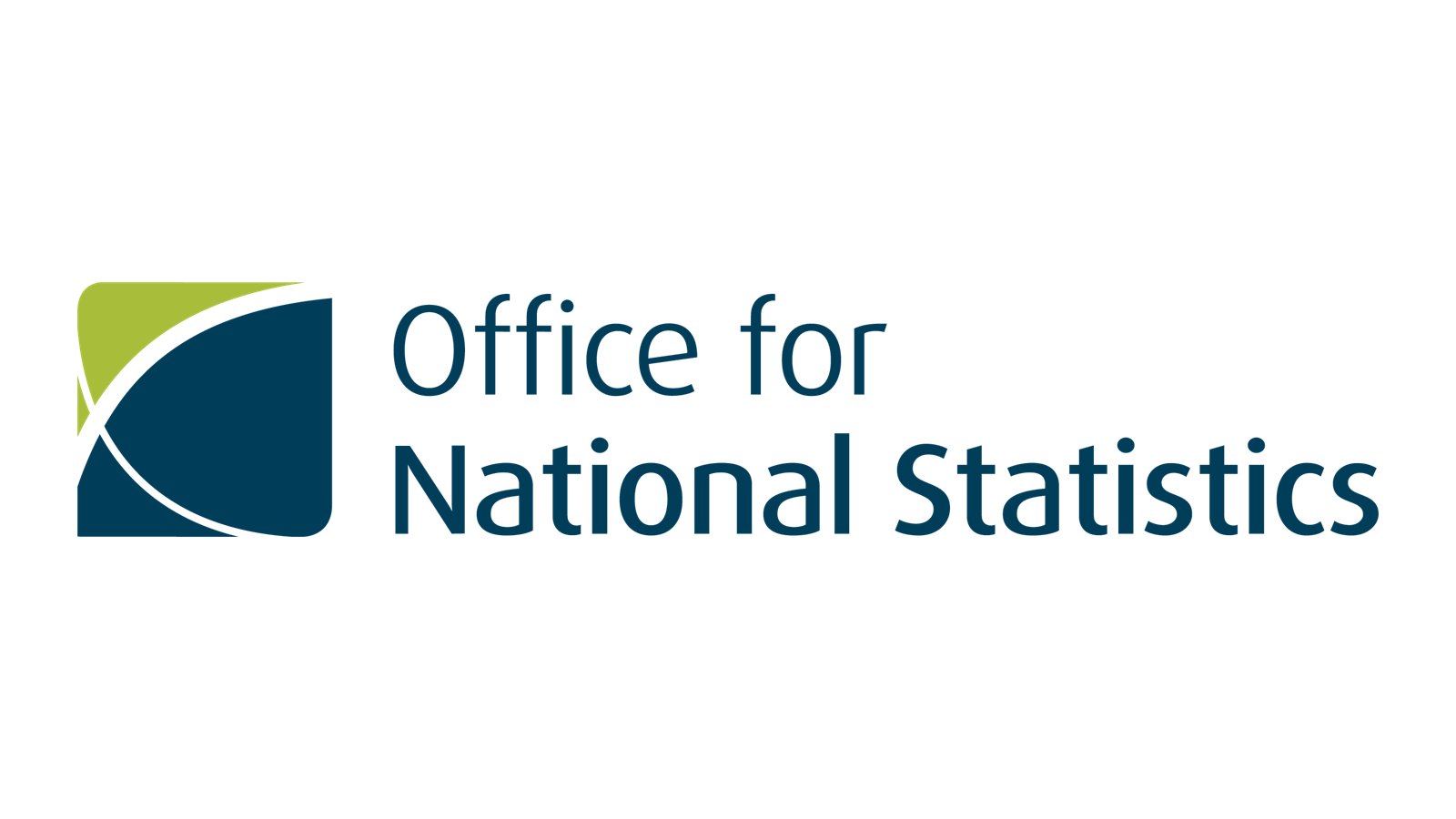 Logo of the Office for National Statistics featuring a green and blue abstract design with the agency's name in dark blue text.