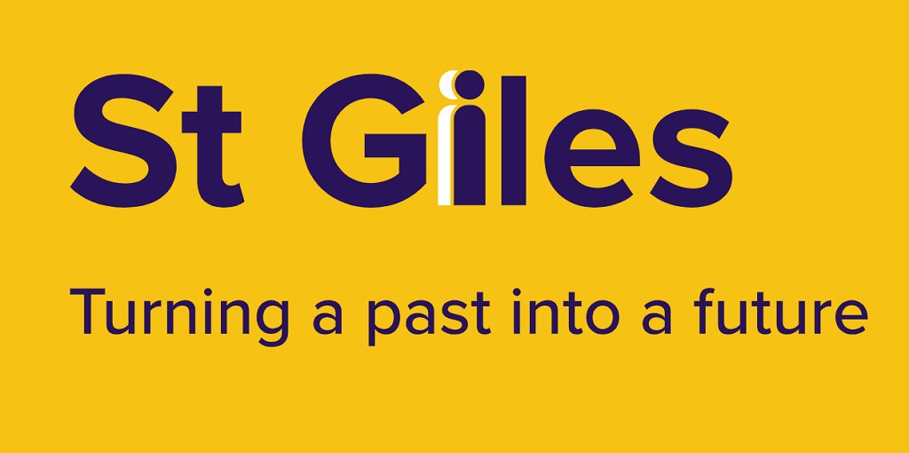 St Giles logo, including the text Turning a past into a future.