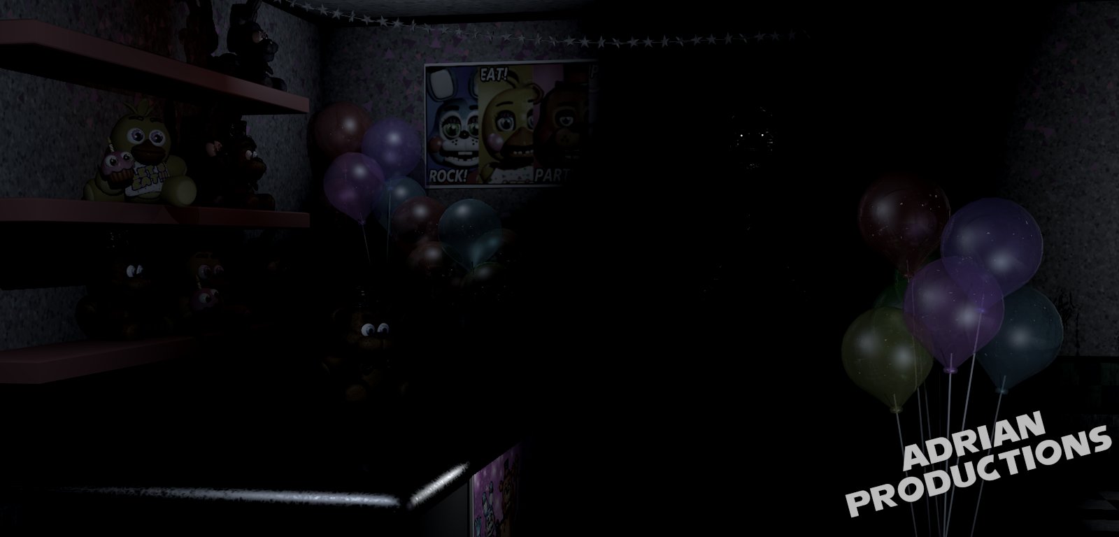 Model: Scott Cawthon, Steel Wool and Illumix;
Fix and Plushs: UFMP and Project FNAF;
C4D Port: arethon, ManuelPeDel and japankoretalkey;
FNAF 2 Map: M312;
Lights: Me;
Easter Egg Model: Alexbonilma.