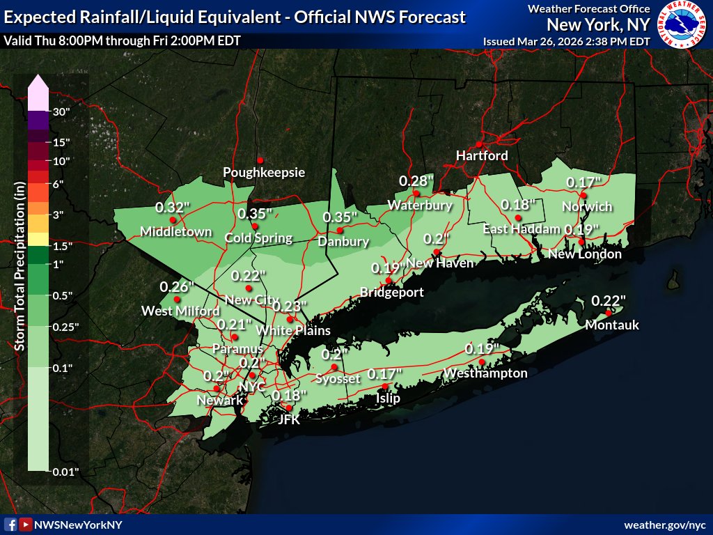 A map of the rainfall forecast for tonight into Friday across the local area.