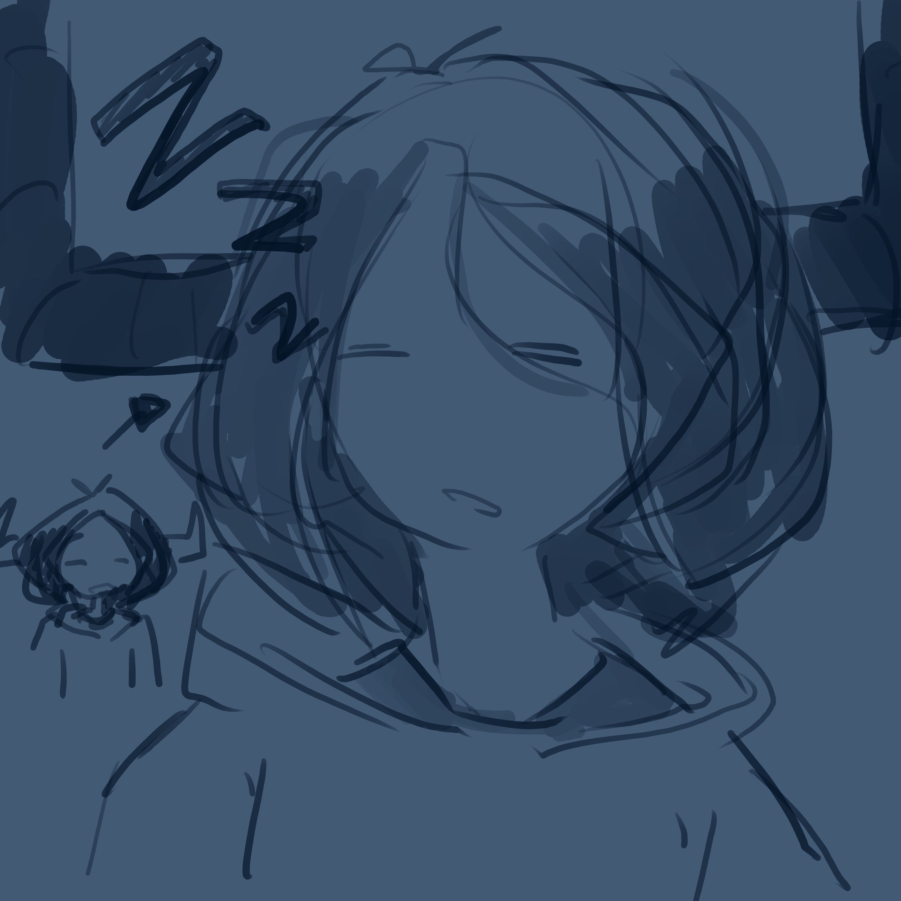 a Person sleeping with tied hair,like always with tied hair. waking up 