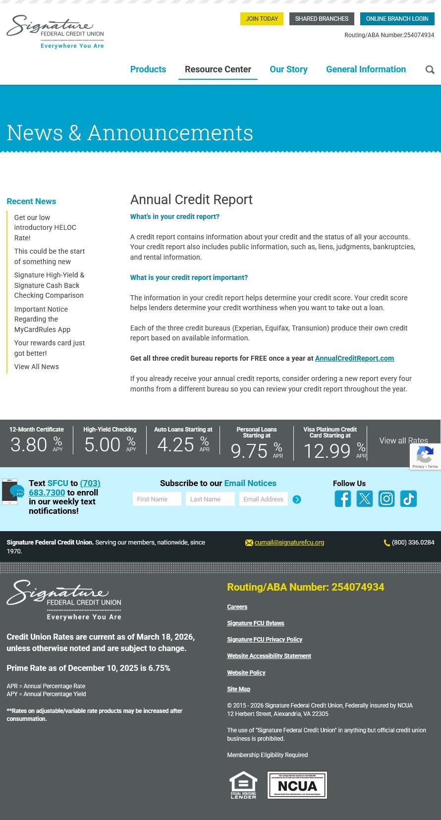 Information in the internet domain signaturefcu.org