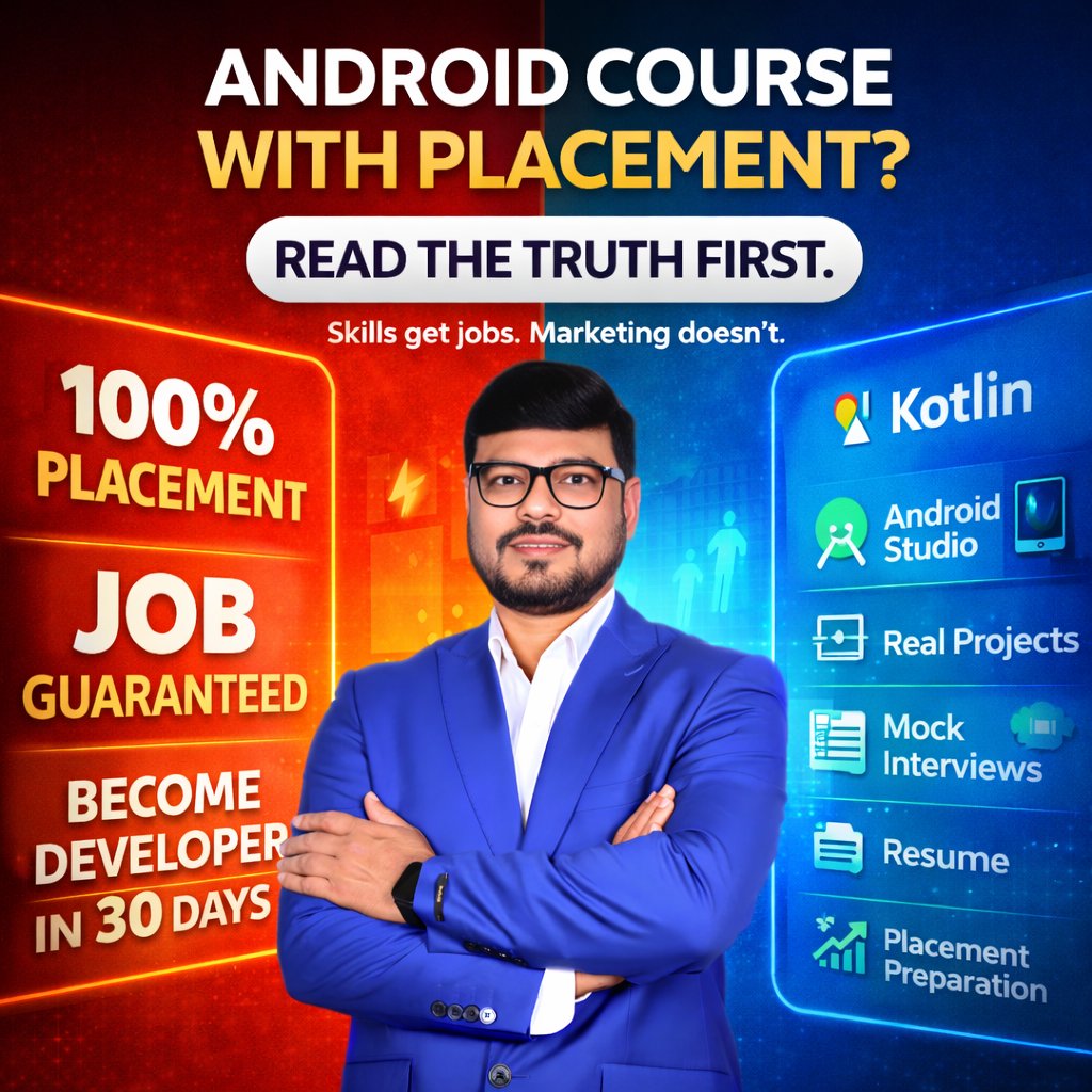 Android course with placement truth, fake placement marketing in Android training, best institute for Android with placement, learn Android development with real projects and mentorship | Nikhil Rai | Droid Skool