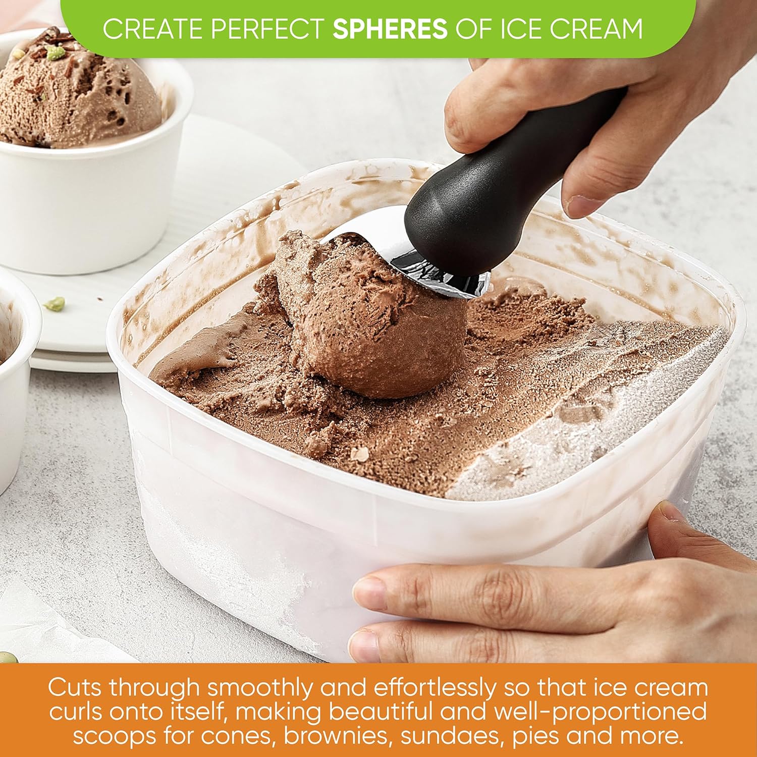 Spring Chef Heavy Duty Ice Cream Scoop with Comfortable Handle - Professional Ice Cream Scooper for Gelato, Sorbet, Cookie Dough, Melon, Frozen Yogurt - Dishwasher Safe Metal Kitchen Tool
#am_amazon_associate
Price: $9.98
Price may change at any time and may only be accurate at time of post
#ad Get more information here -->  https://amzn.to/4lU9xav
THE LAST ICE CREAM SCOOP YOU'LL NEED - Genuine heavy duty tool that is strong and sturdy with no mechanical gimmicks or moving parts that can break. Plus it's Dishwasher Safe. Great for other creative kitchen uses as well including using it to scoop out seeds from melons or filling peppers with stuffing. Works amazingly well for gelato and custard too.
CREATE PERFECT SPHERES OF ICE CREAM - cuts through smoothly and effortlessly so that ice cream curls onto itself, making beautiful and well-proportioned scoops for cones, brownies, sundaes, pies and more.

