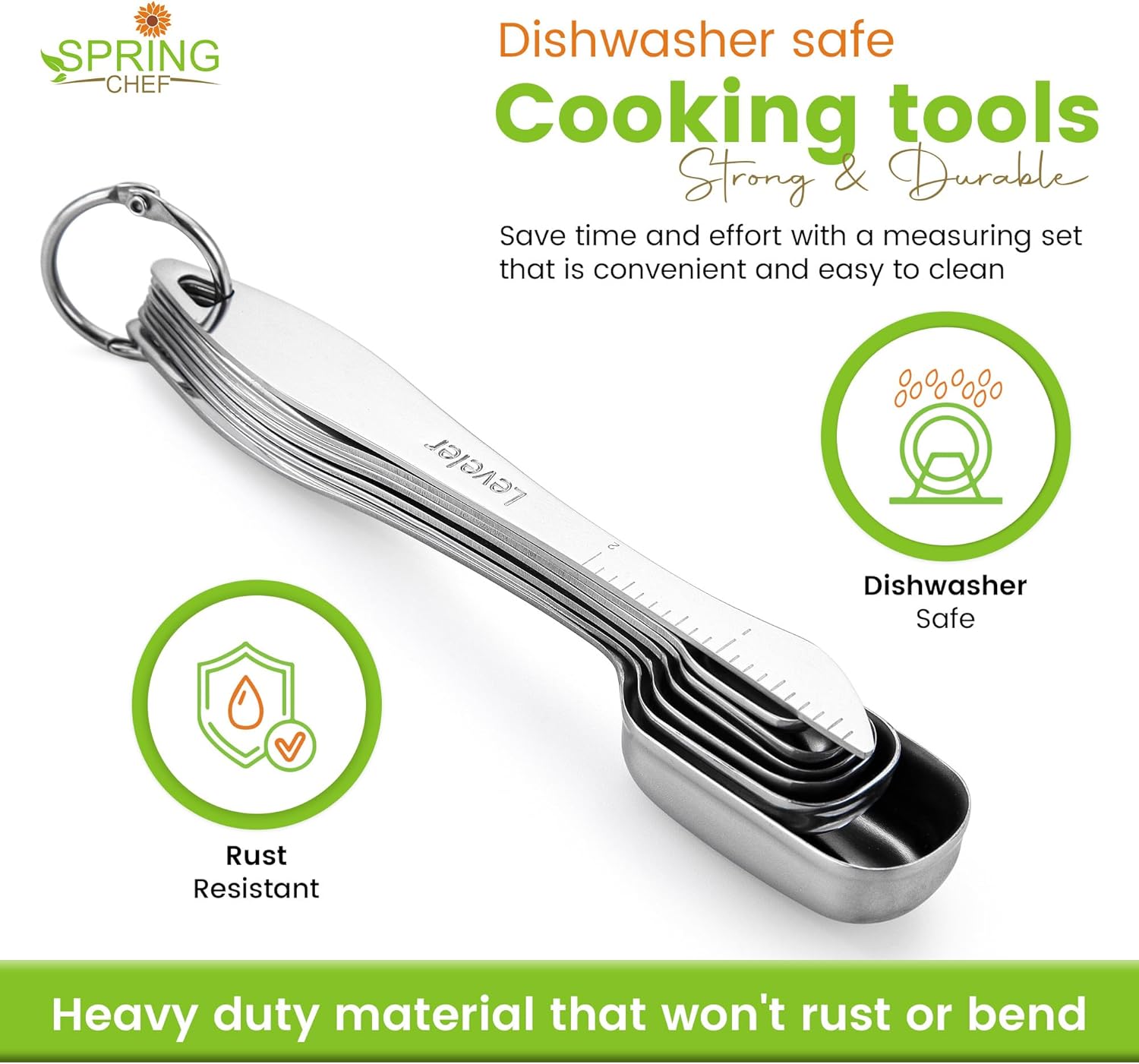 Spring Chef Stainless Steel Measuring Cups and Spoons Set of 14 with Leveler, Nesting Kitchen Metal Measuring Cups and Spoons Set for Dry and Liquid Ingredients, Perfect for Cooking & Baking
#am_amazon_associate 
Price:  $19.54 
Price may change at any time and may only be accurate at time of post
#ad Get more information here -->  https://amzn.to/4t8hLOK
6 Convenient Spoon Sizes: 1/8 tsp, 1/4 tsp, 1/2 tsp, 3/4 tsp, 1 tsp, 1 Tbsp plus Leveler and ring. The wide, long handle is comfortable to hold and its ergonomic design is easy to fill and level.
Complete, Accurate Set of 7 Cups with Pour Spout: 1/8 cup, 1/4 cup, 1/3 cup, 1/2 cup, 2/3 cup, 3/4 cup, and 1 cup plus a ring. Measure precise quantity of ingredients to get great results with cooking and baking.

