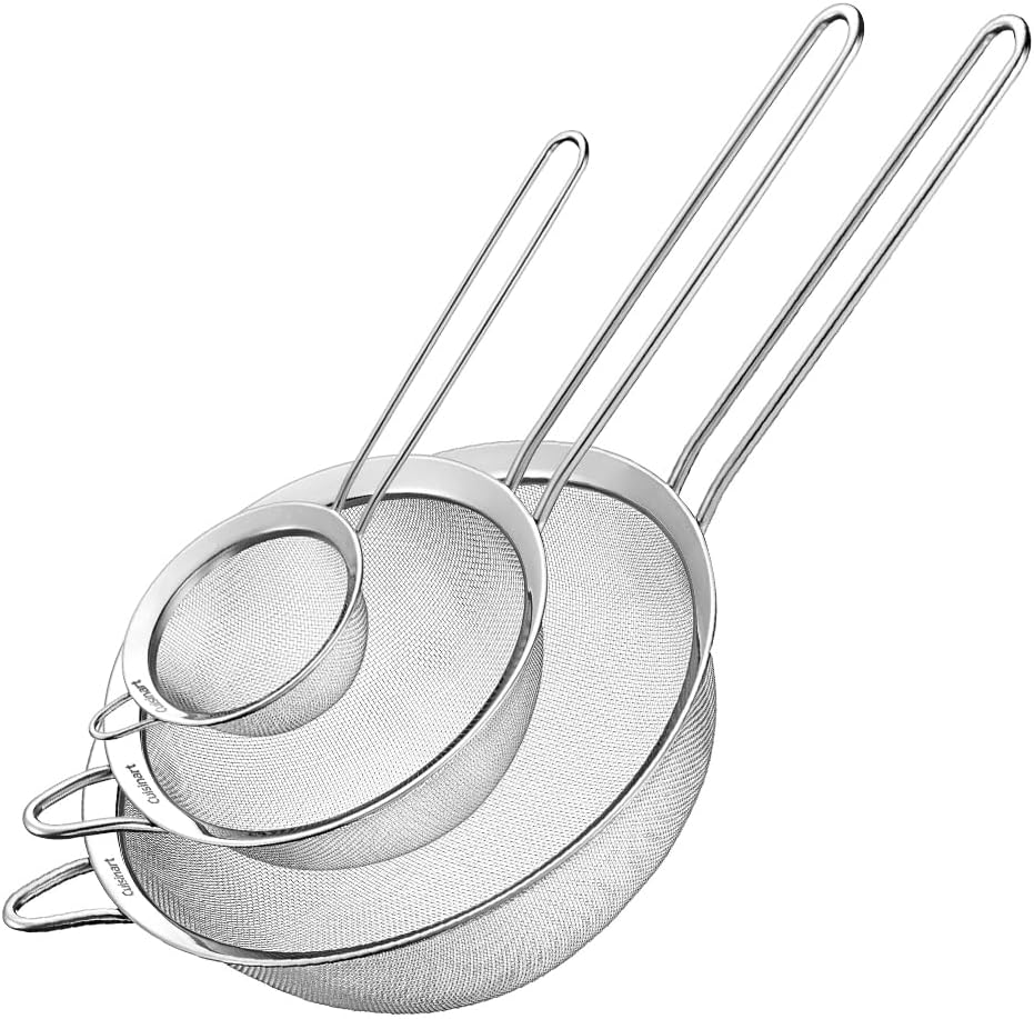 Cuisinart Mesh Strainers, 3 Count (Pack of 1) Set, CTG-00-3MS Silver
#am_amazon_associate
Price:  $11.95
Price may change at any time and may only be accurate at time of post
#ad Get more information here -->  https://amzn.to/3NALdOd
Stainless Steel
Imported
3-Piece Set for Every Kitchen Task: This Cuisinart kitchen strainer set includes three sizes— 3⅛″, 5½″, and 7⅞″. Perfect as a small strainer, large strainer, or everyday colander set for all your cooking needs, from rinsing to draining.
Versatile Straining & Sifting Performance: This sieve strainer set is ideal for use as a pasta strainer, rice strainer, noodle strainer—or even a spaghetti strainer—making it a must-have for kitchen prep and cooking tasks.
Durable Stainless Steel Construction: Crafted from premium stainless steel, these metal strainers for kitchen deliver long-lasting strength and reliability. Each metal strainer is built for safe, sturdy handling during everyday use.

