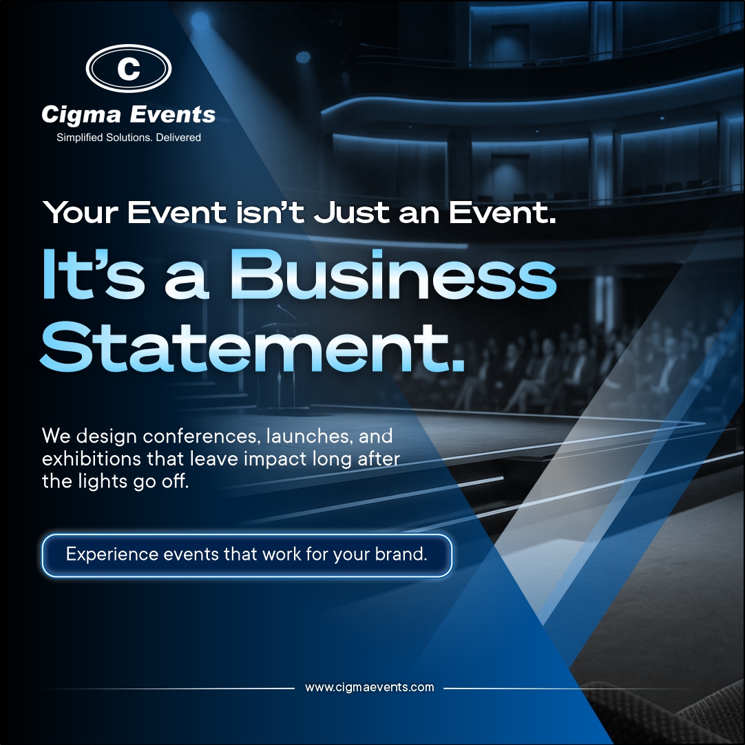 Corporate business event stage setup by Cigma Events showcasing conference, product launch and exhibition management services in India