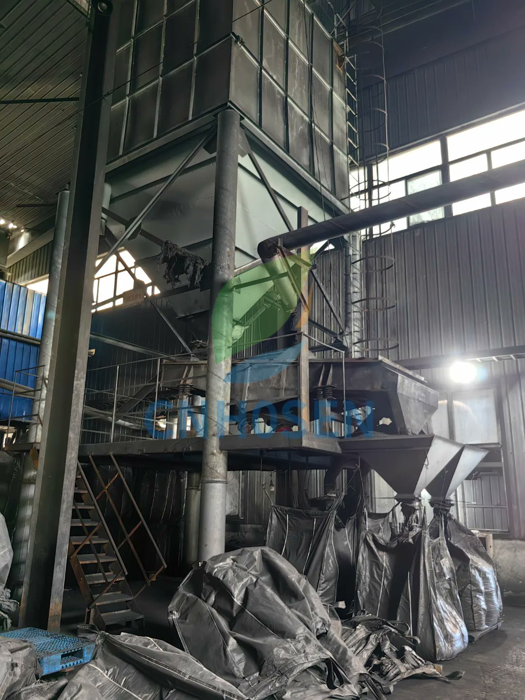 Pellet activated carbon production facility with equipment inside factory