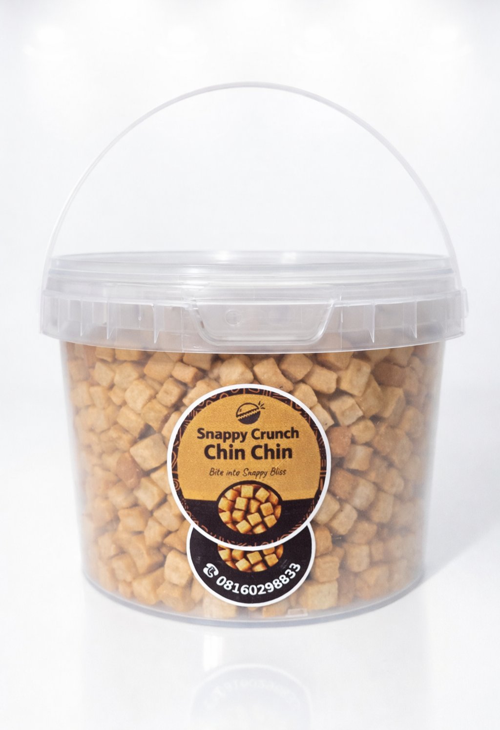 A paint bucket of Snappy Crunch Chin Chin #5,500
Add-ons 
Smoothie #500
Drinks #500